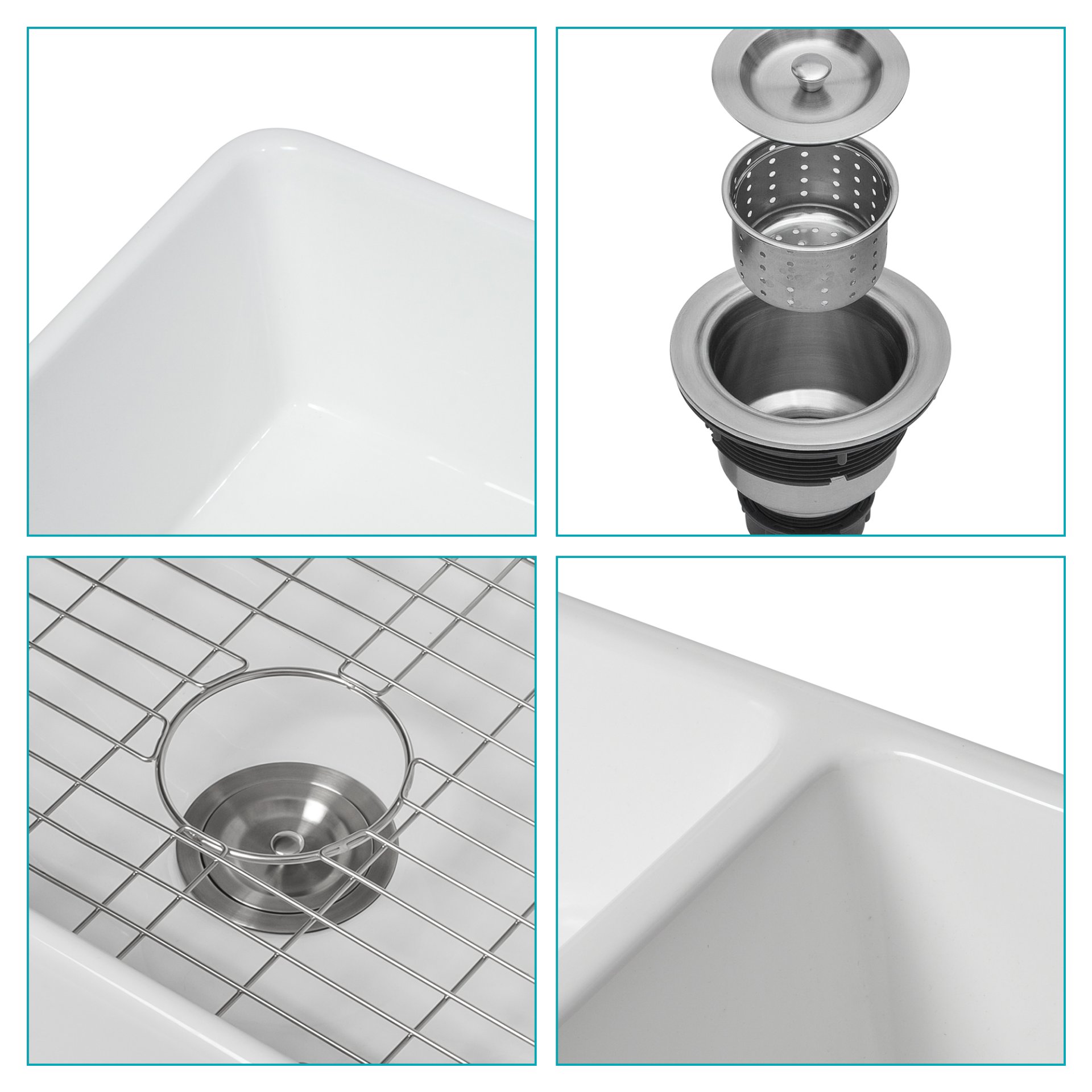 Sink 33" Double Bowl Apron Front Kitchen Sink 50 / 50 - White - Image 9