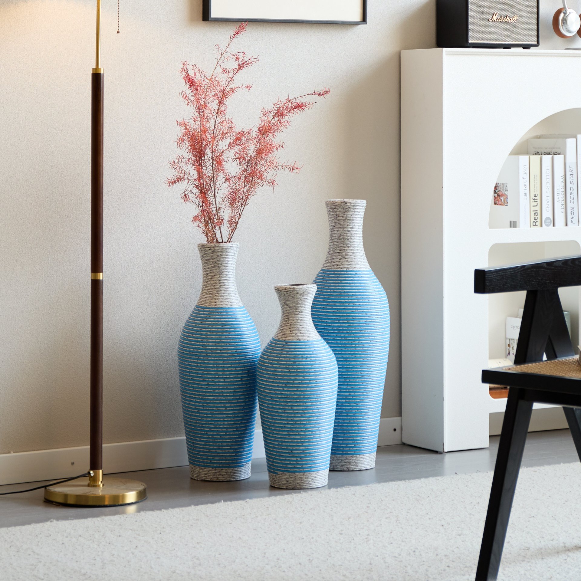 Desktop Vase, Classic And Neat Floor Vase, High Independent Flower Stand, Home Decoration Flower Stand (Set of 3) - White / Blue - Image 17