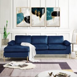 Shannon - Velvet Sectional Sofa With Chaise - Blue