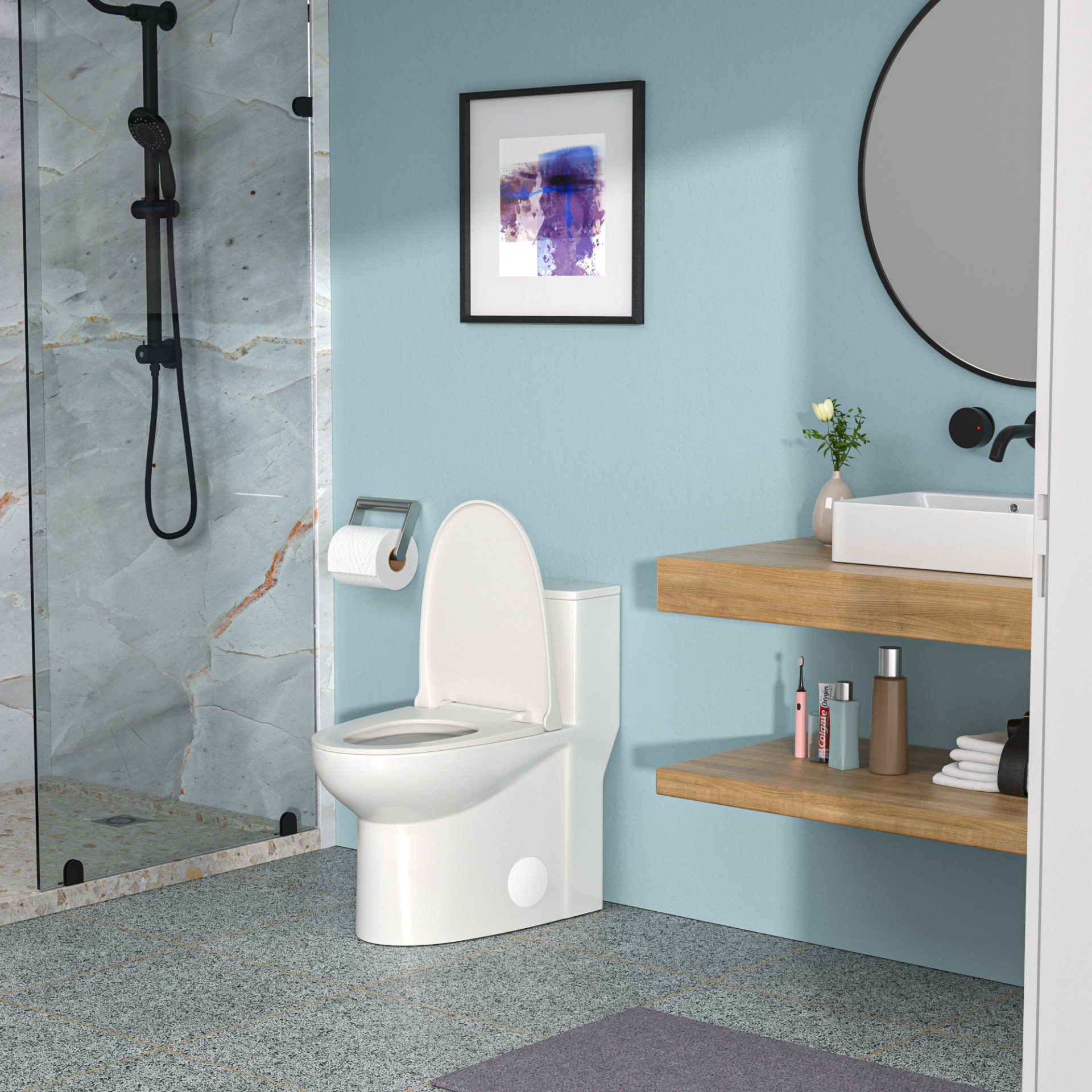 Modern 1 Piece Toilet With Dual Flush And Soft Closing Seat - White - Image 6