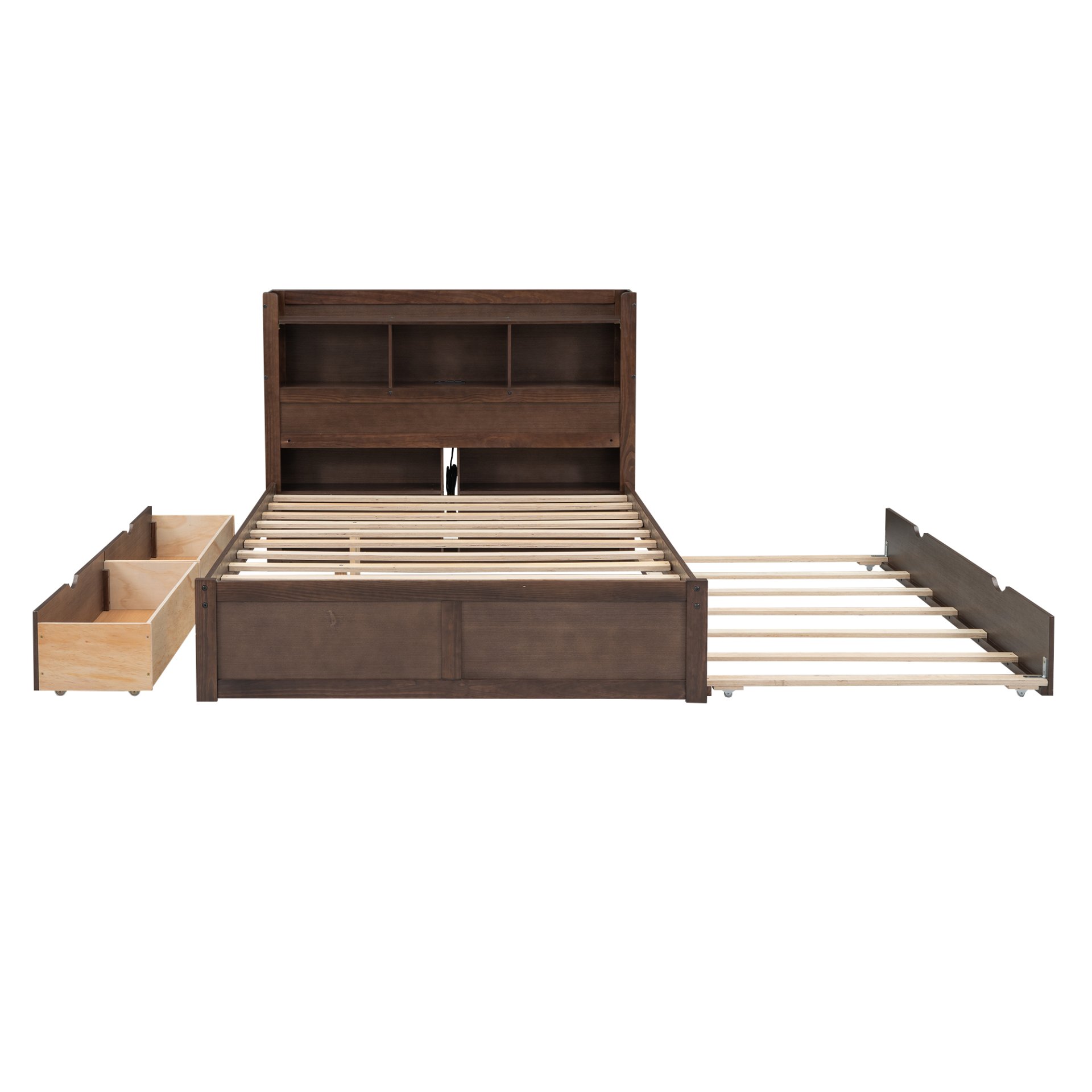 Full Size Storage Platform Bed With Pull Out Shelves, Twin Trundle, And 2 Drawers - Espresso - Image 12
