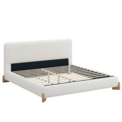 King Size Upholstered Bed With 12 Slats Support - White