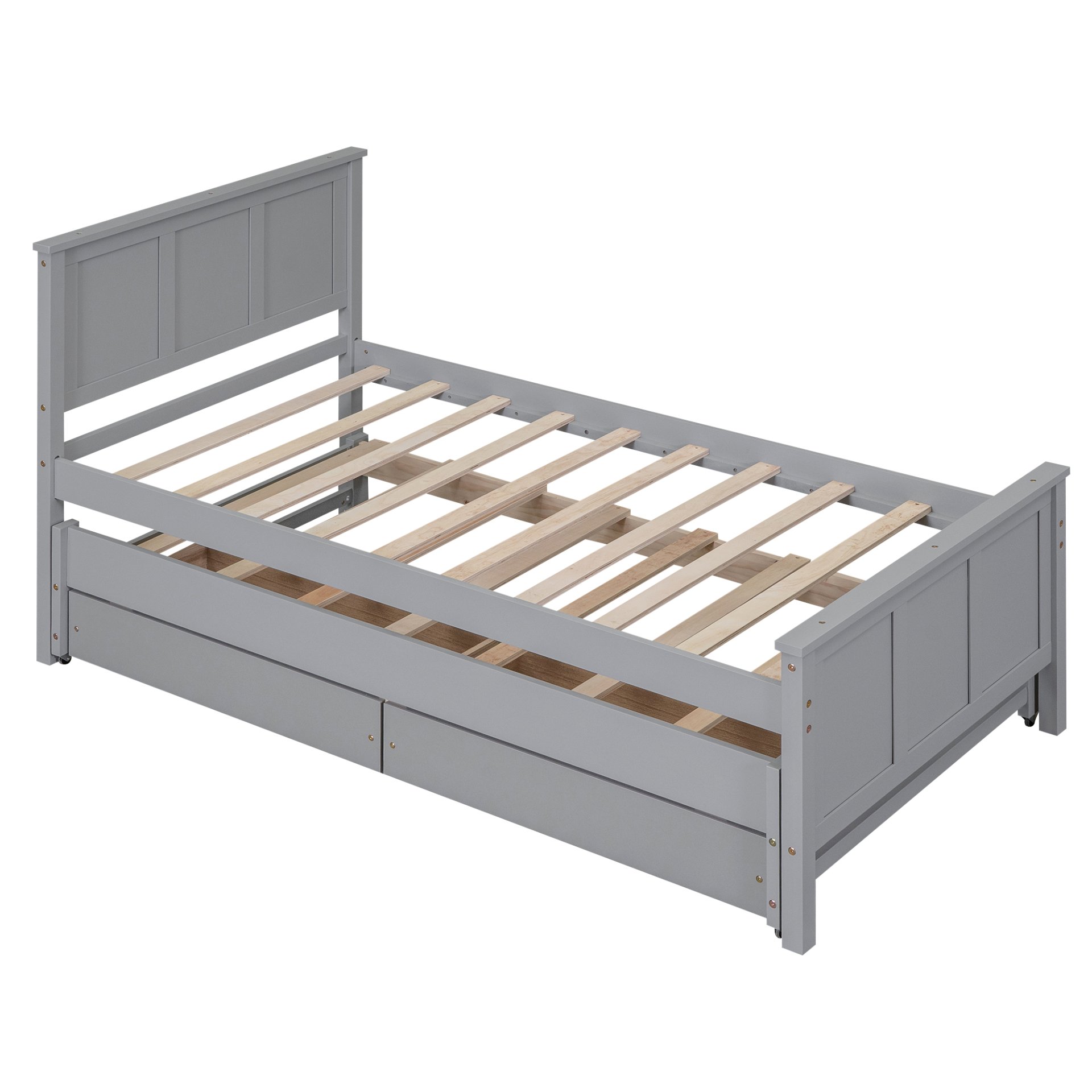 Twin Size Platform Bed With Trundle And Drawers - Gray - Image 9