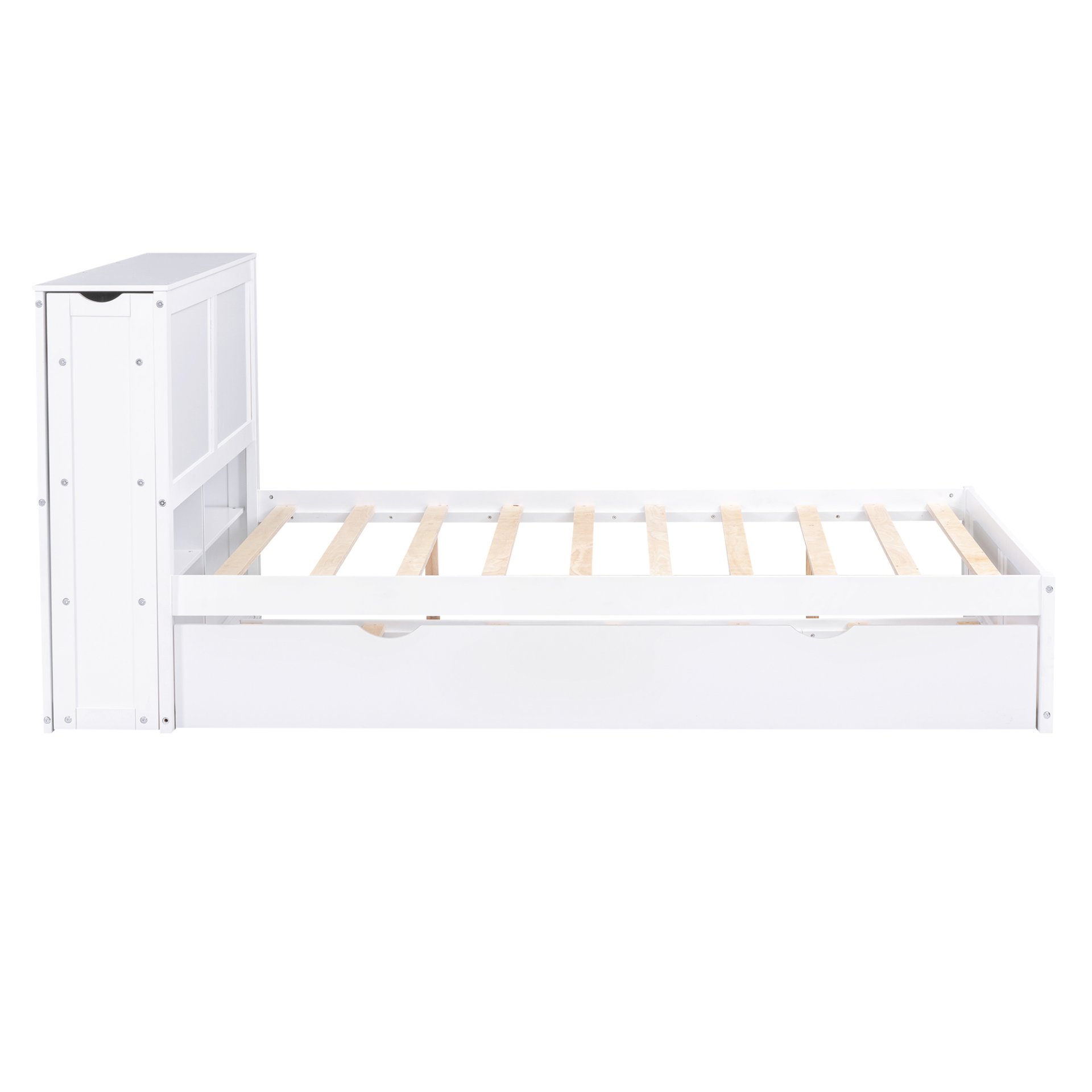 Full Size Storage Platform Bed With Pull Out Shelves And Twin Trundle - White - Image 11