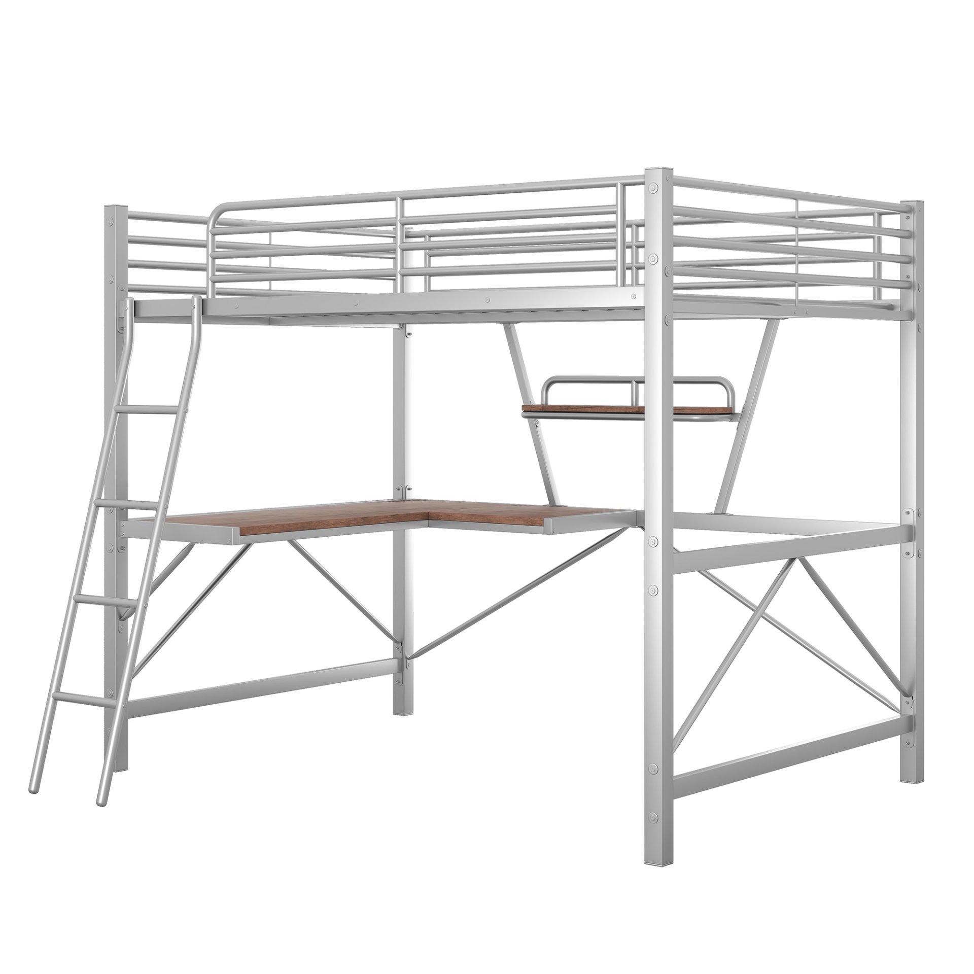 Full Size Loft Bed With Desk And Shelf - Silver - Image 11