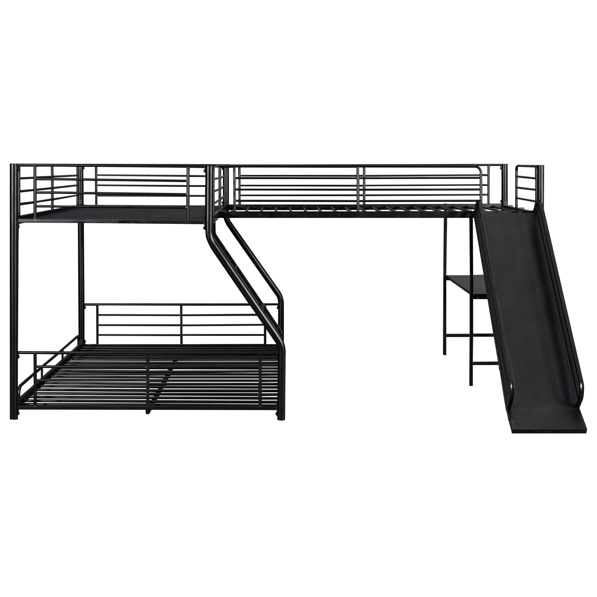 L-Shaped Twin Over Full Bunk Bed With Twin Loft, Built In Desk And Slide - Black - Image 6