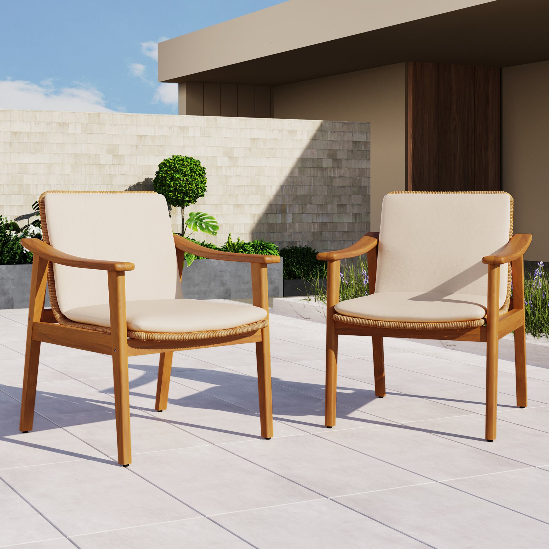 Outdoor Dining Chairs (Set of 2) - Teak / Beige - Image 4