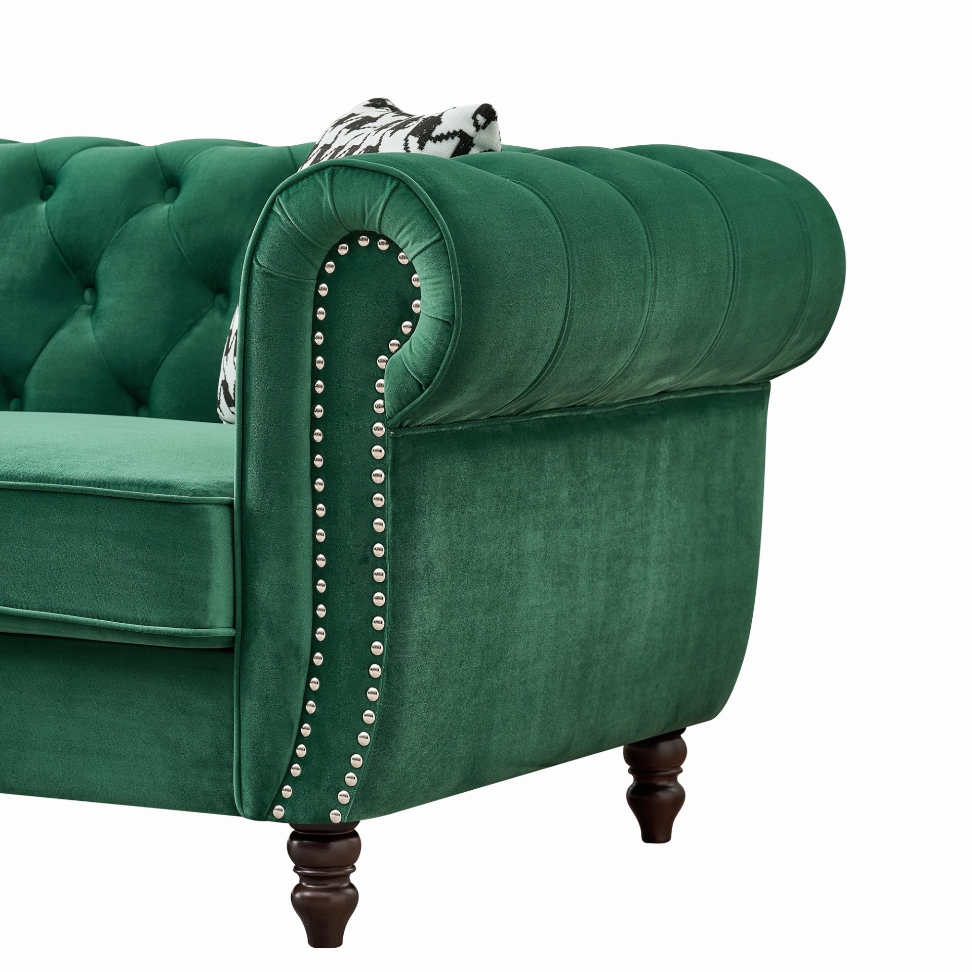 Chesterfield Sofa With Roll Armrest & Nailhead, 3 And 2 Seater - Green - Image 18