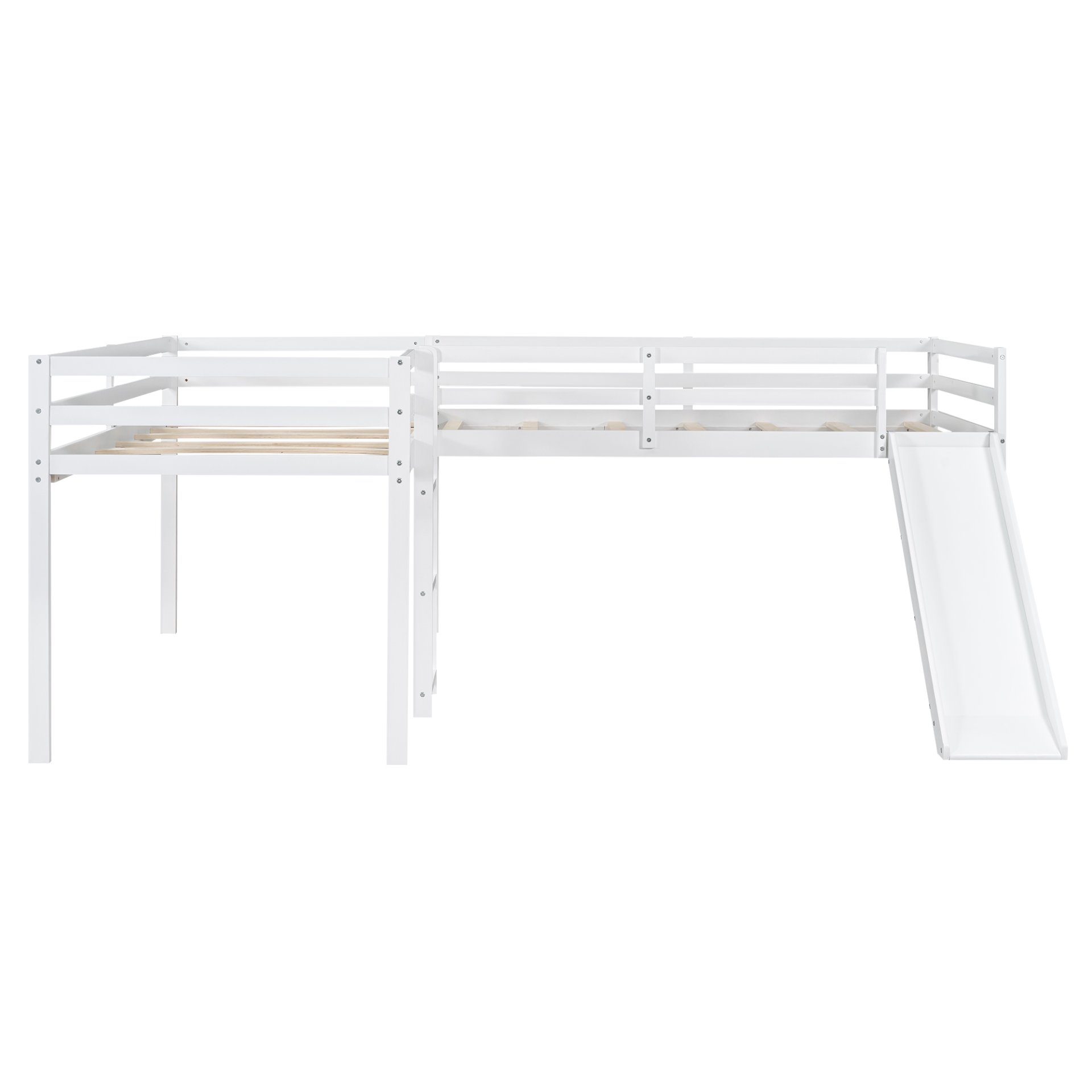 L-Shaped Twin Size Loft Bed With Ladder And Slide - White - Image 11