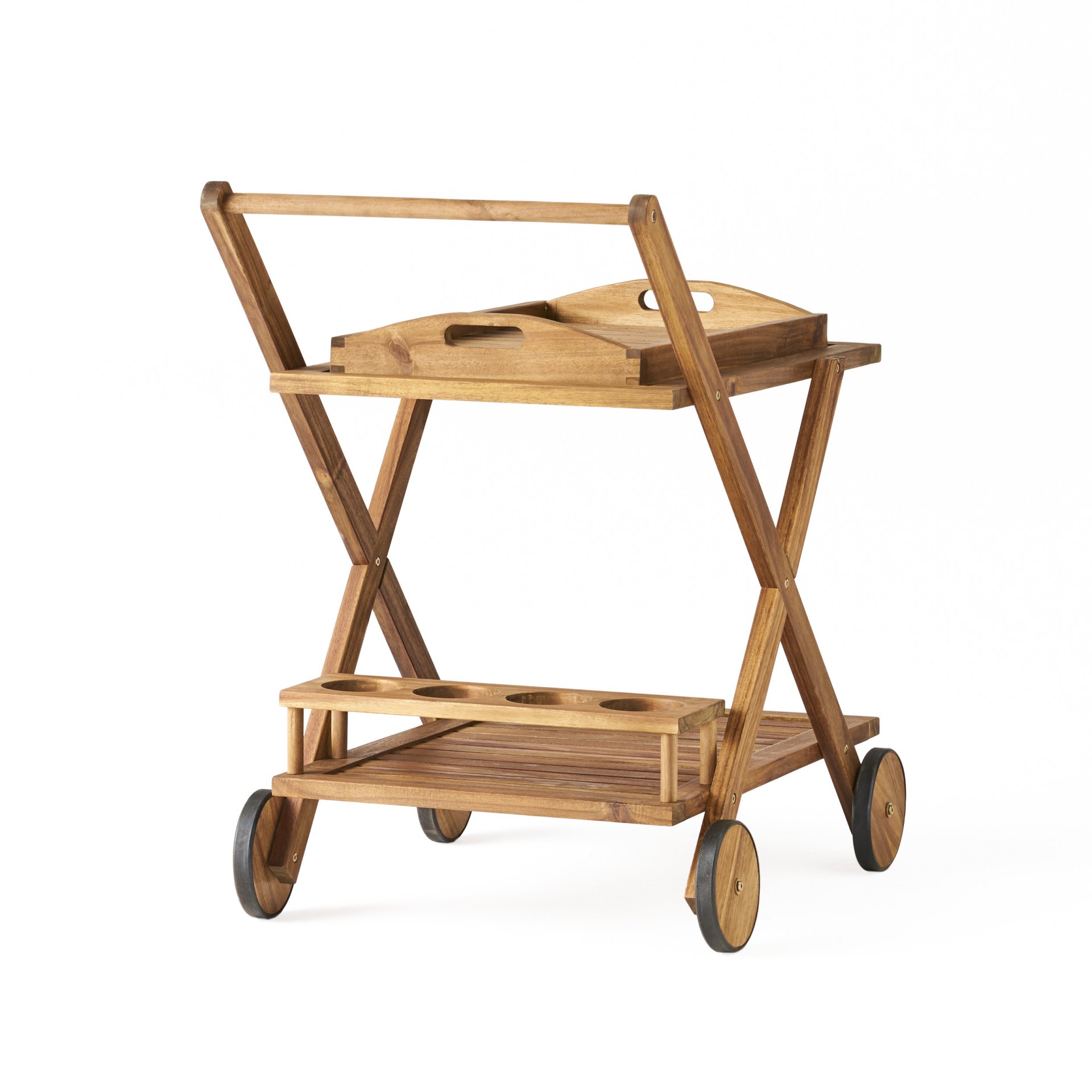 Riviera Bar Cart Stained Mobile With Wheels For Entertaining - Natural Stained - Image 7
