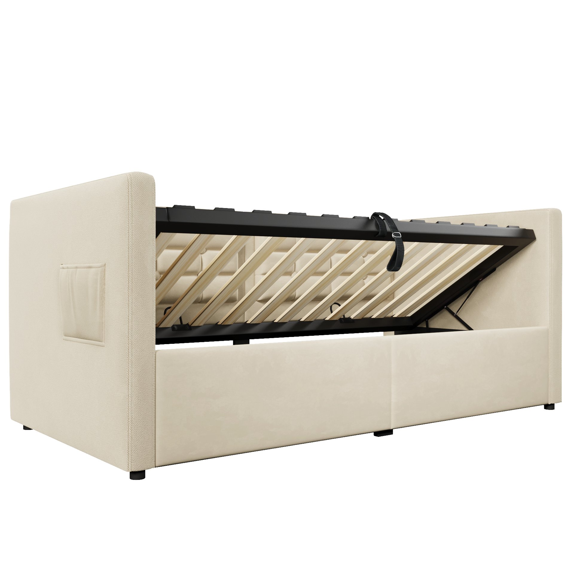 Twin Size Upholstered Hydraulic Storage Daybed With USB & Type C Charging - Beige - Image 19