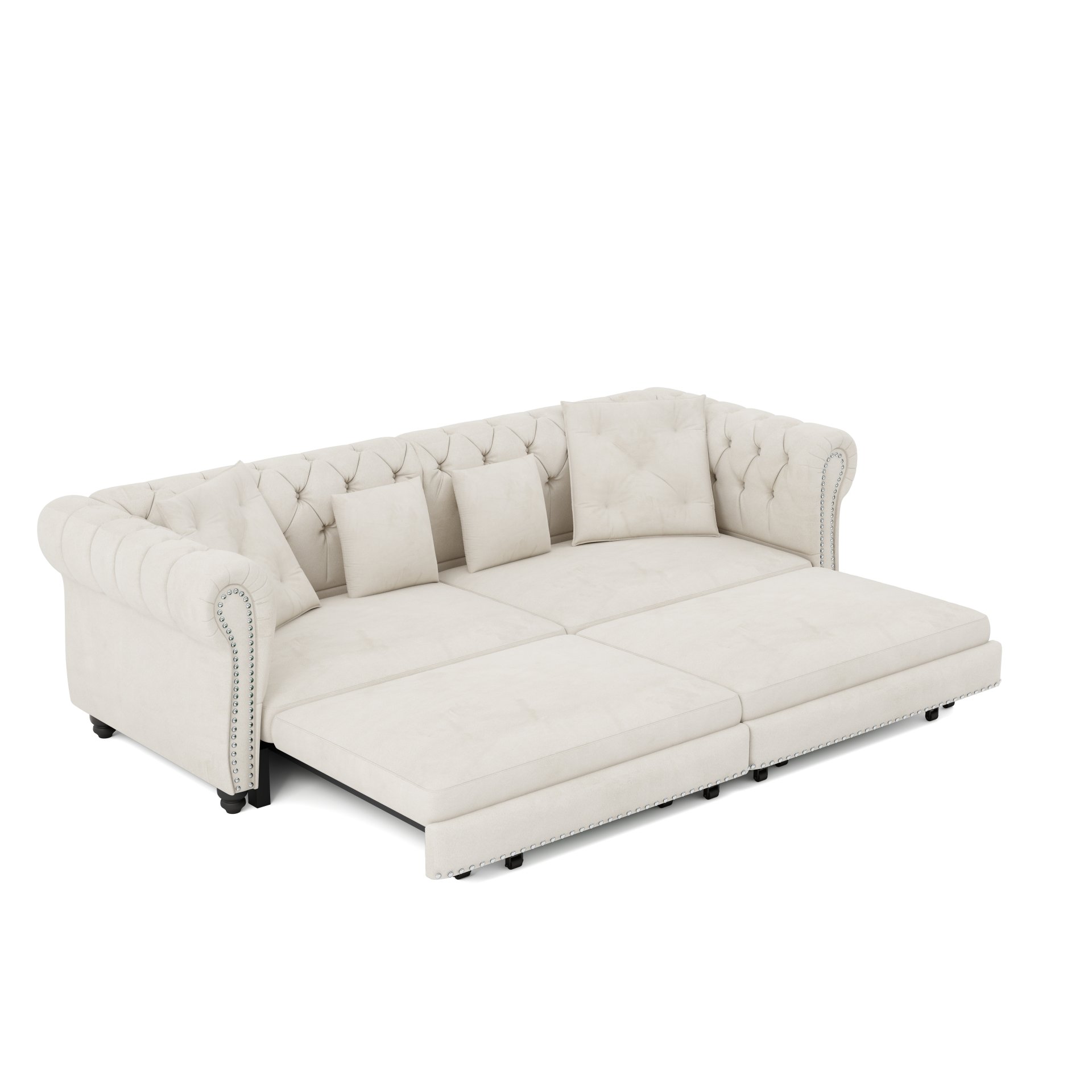 3 In 1 Pull Out Sofa Bed, Convertible Sleeper Sofa Bed, 3 Seater Sofa With Movable Ottoman - Beige - Image 17