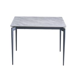 Modern Sintered Stone Dining Table Glossy Rock Surface Family Dining Table For 8 People With Sturdy Metal Legs Contemporary Kitchen Restaurant Furniture - Black / Gray