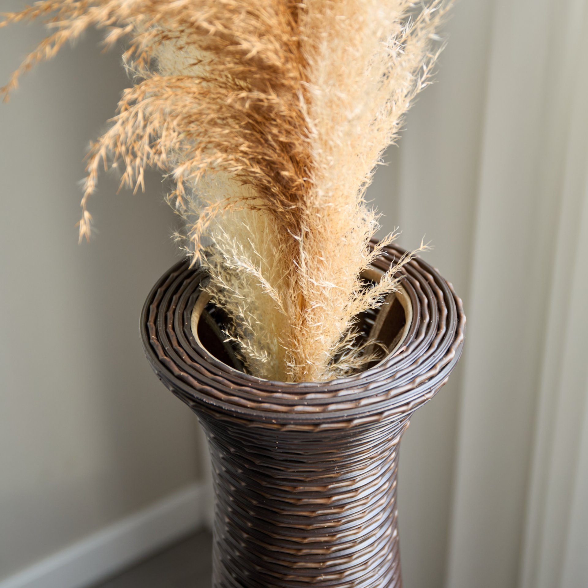 Tall Standing Designer Floor Vase Durable Artificial Rattan Elegant 2 Tone Finish Ideal Decor Accent For Living Room, Bedroom, Entryway Stylish Home Decor Statement Piece - Black / Gray - Image 16