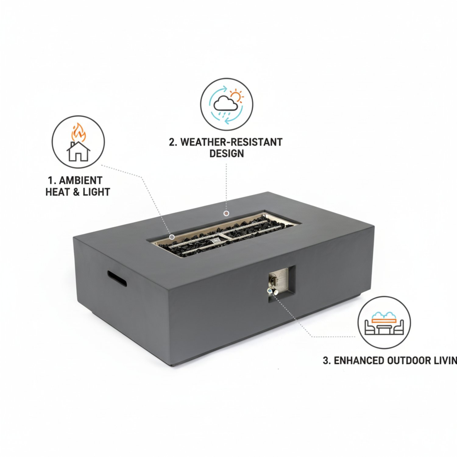 Volon - Rectangular Fire Pit Table, Propane Powered, 50,000 BTU - Light Gray - Image 22