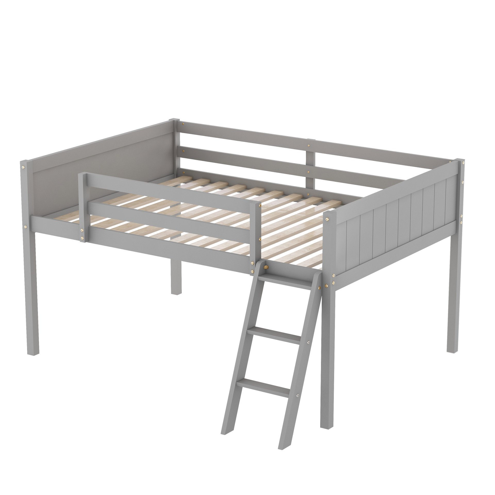 Full Size Low Loft Bed With Adjustable Ladder - Gray - Image 11