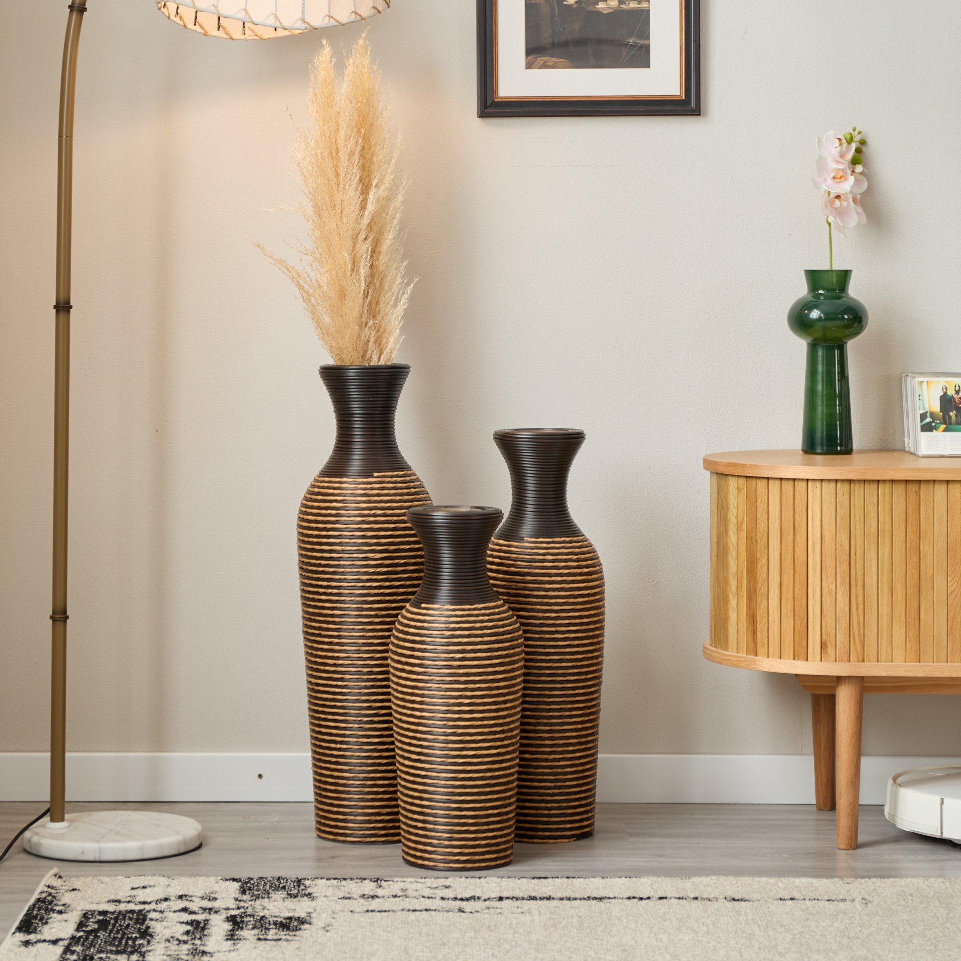 3 Piece Set Of Decorative Floor Vases, Classic And Neat Floor Vases With High Independent Flower Racks, Artificial Vine Vases, Home Decoration Flower Racks - Beige / Black - Image 24