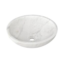 Bathroom Vessel Sink, Semi Polished Surface, Genuine Real Marble - White / Natural