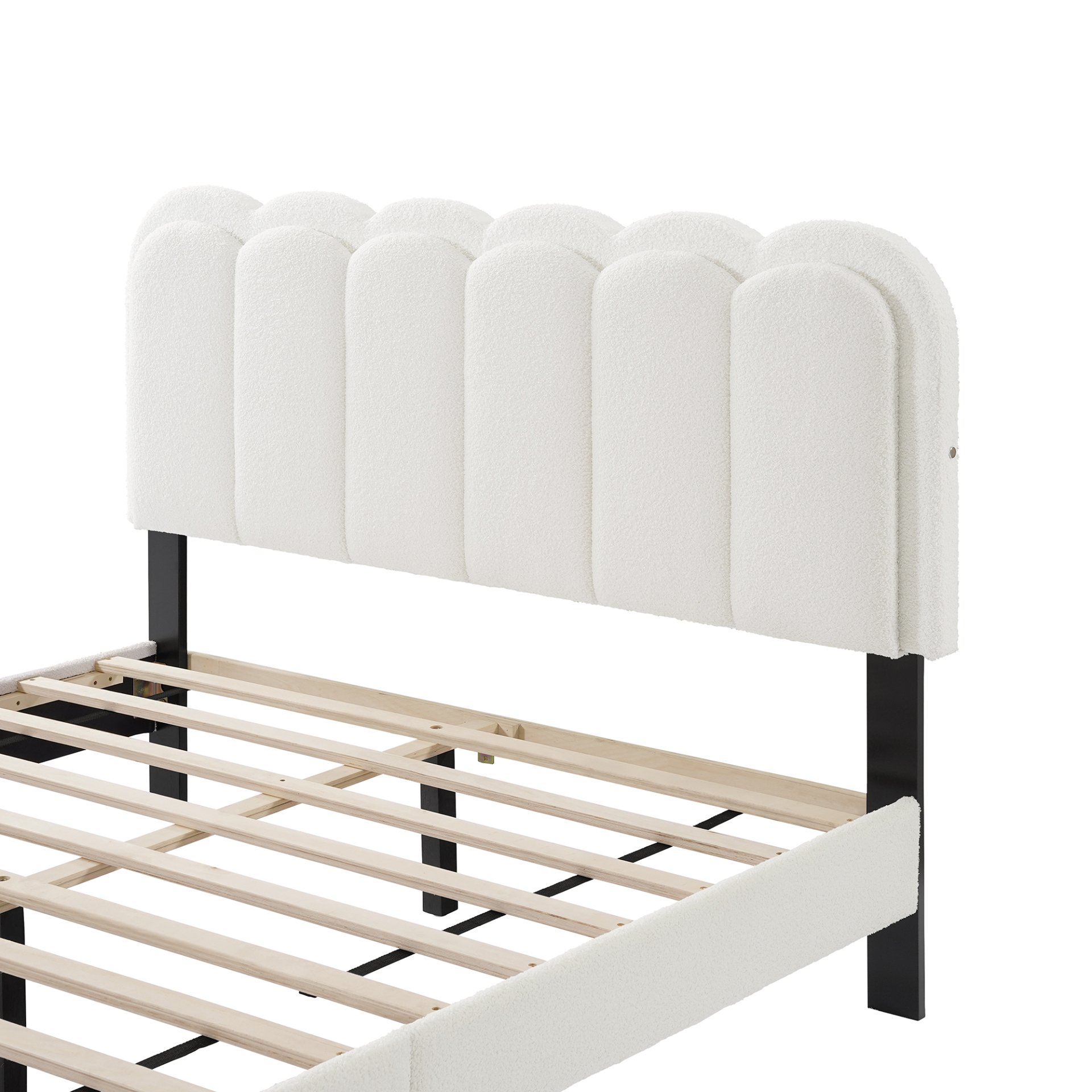 Queen Size Lambswool Petal Headboard Bed Frame With Ambient Light - White - Image 9