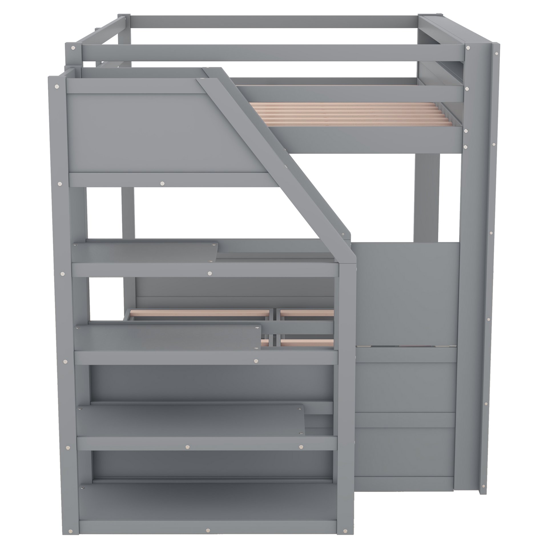 Wood Full Size Convertible Bunk Bed With Storage Staircase, Bedside Table, And 3 Drawers - Gray - Image 15