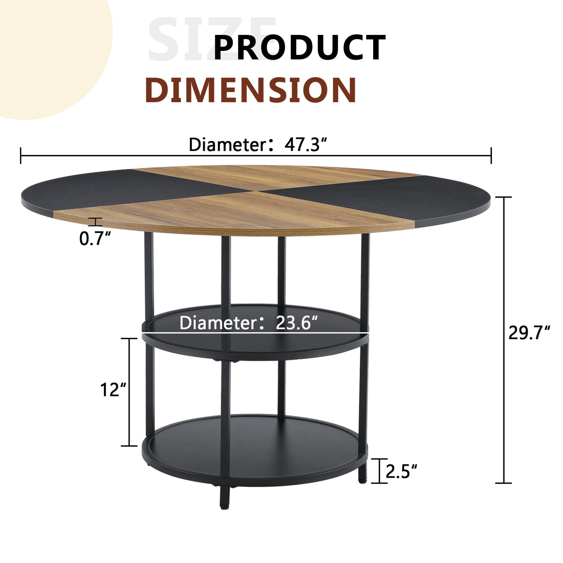 Diameter - Modern Splicing Circular Dining Table Double Layer Storage - Wood / Black - Image 3