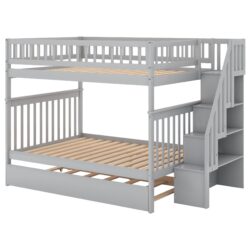 Full Over Full Bunk Bed With Trundle And Staircase - Gray