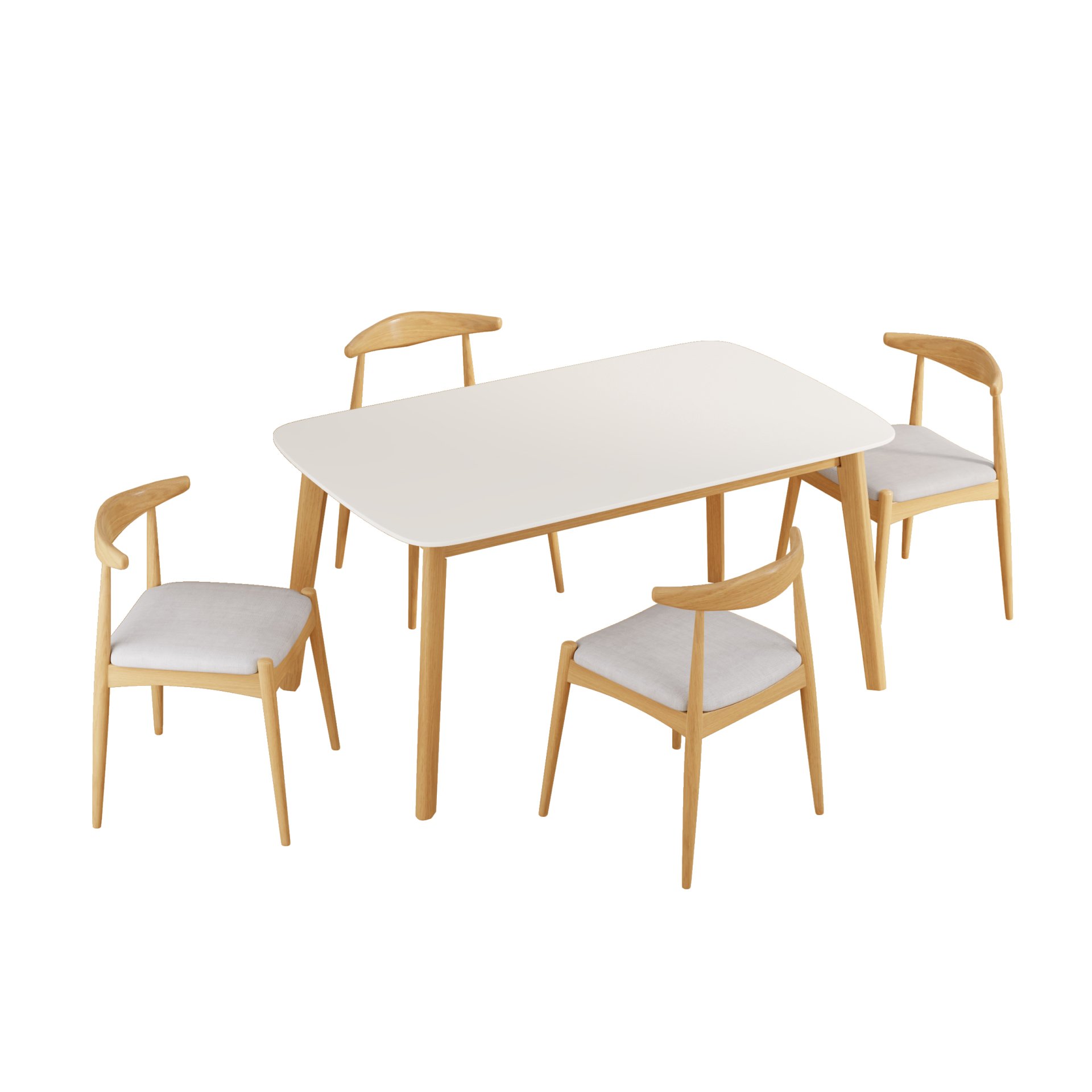 5 Piece Dining Set, Table And 4 Upholstered Chairs - Beige / White / Oak - Image 6