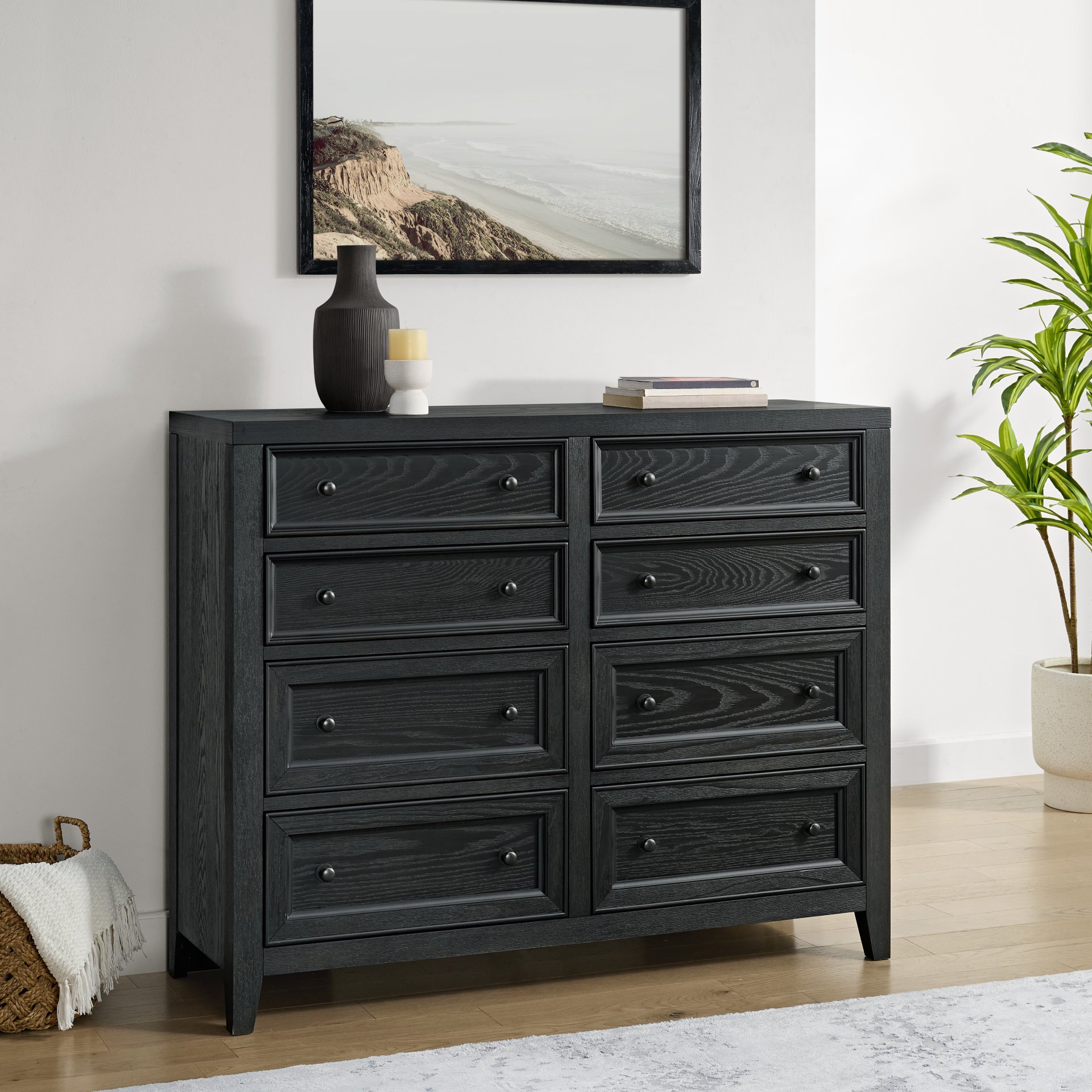 8 Drawer Dresser With Classic Framed Fronts And Smooth Glides - Black - Image 2
