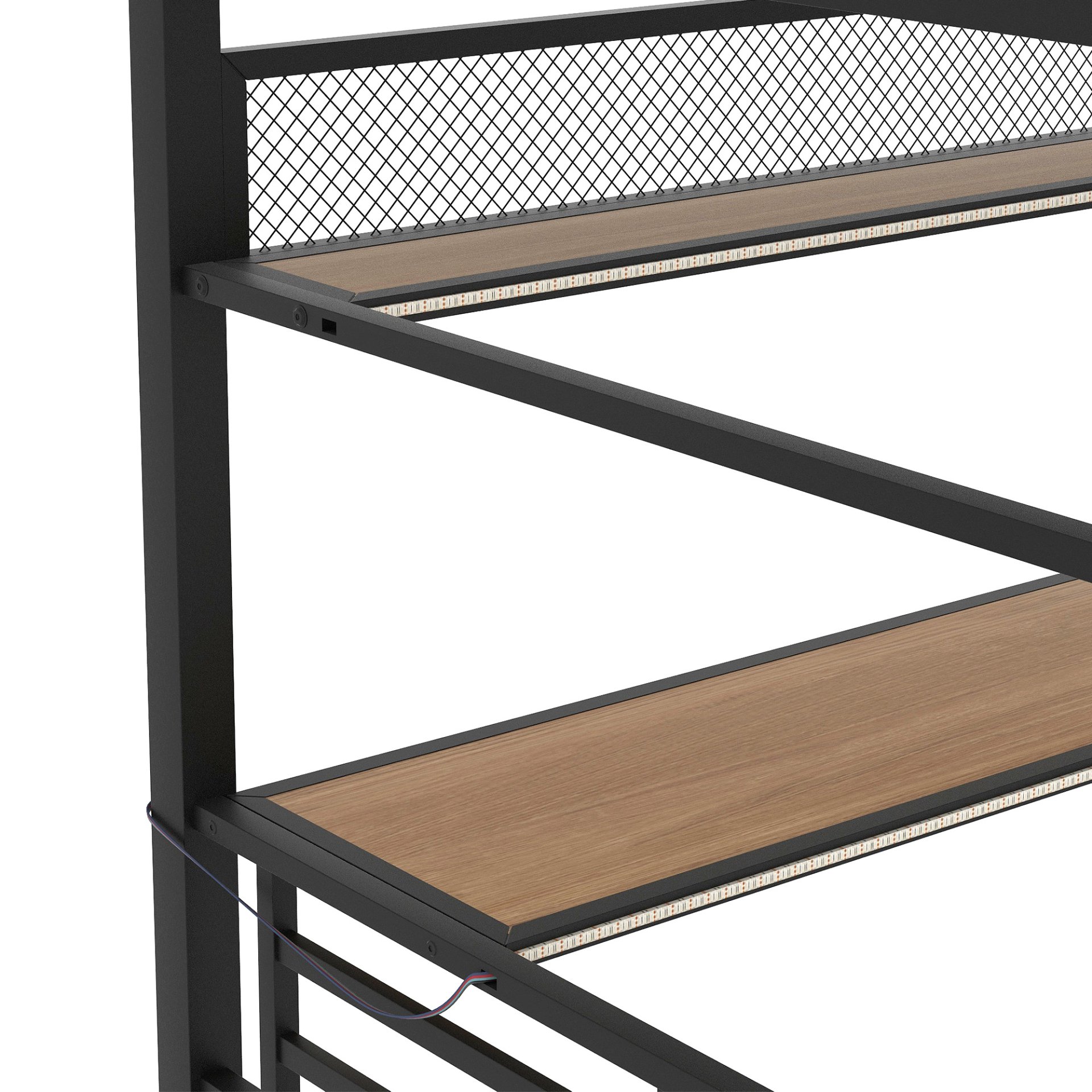 Full Size Loft Bed Frame With Storage Shelf And LED Light - Black - Image 8