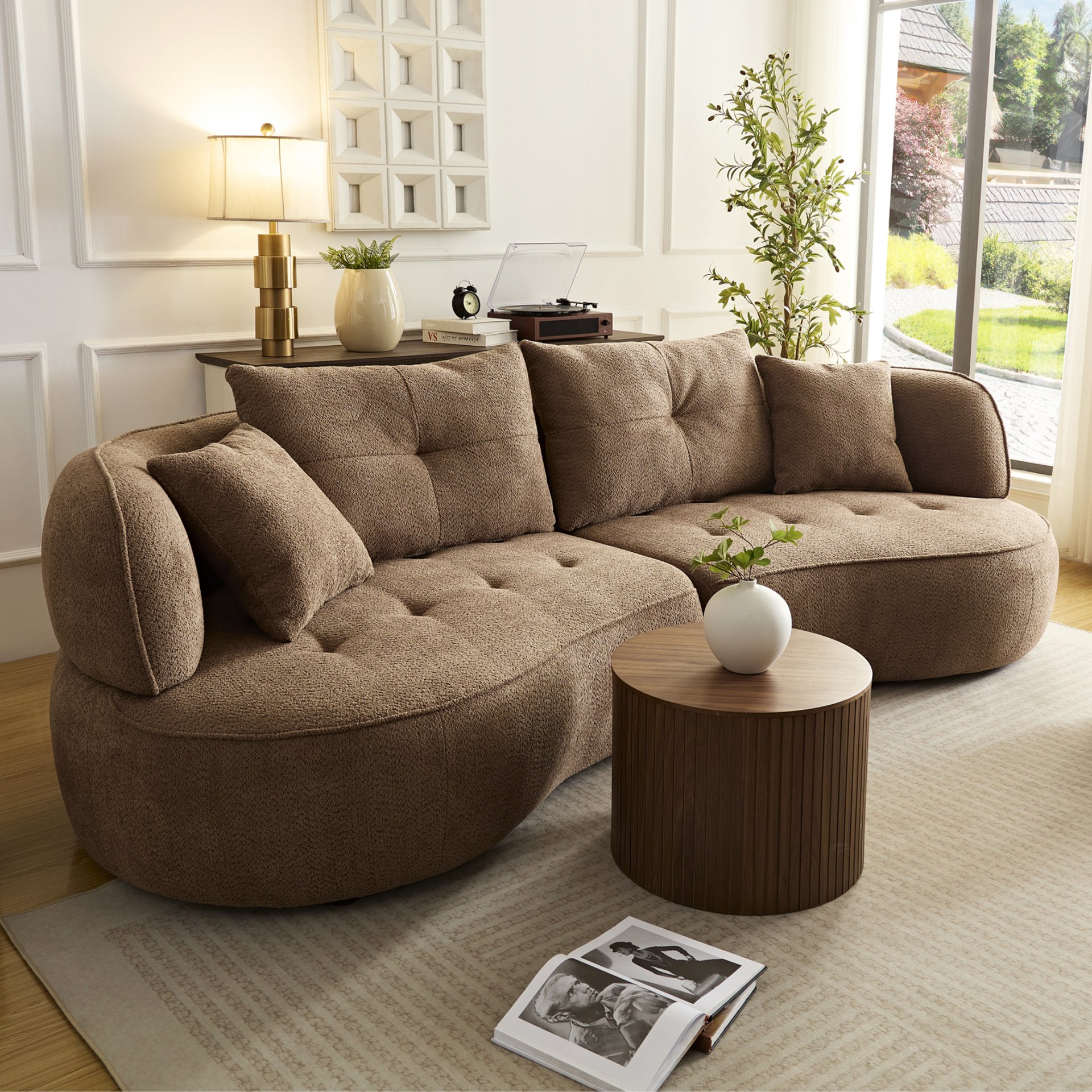 Modular Sofa, Durable Fabric, Solid Wood Frame, High Density Sponge Padding, Seating For 4 - Camel - Image 5