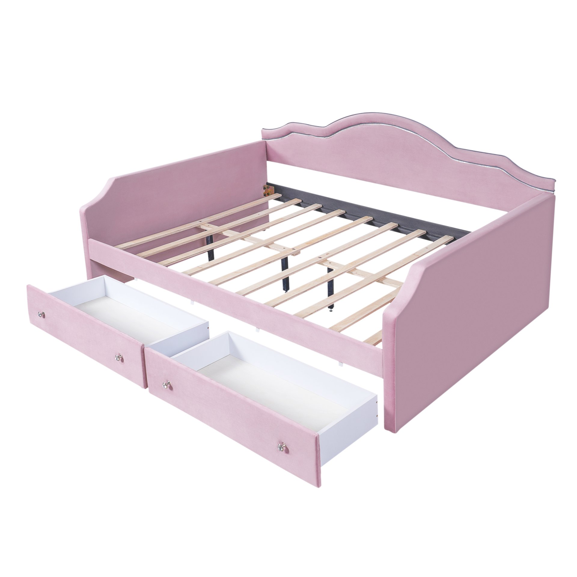 Full Size Upholstered Daybed With LED Lights And 2 Drawers - Pink - Image 7