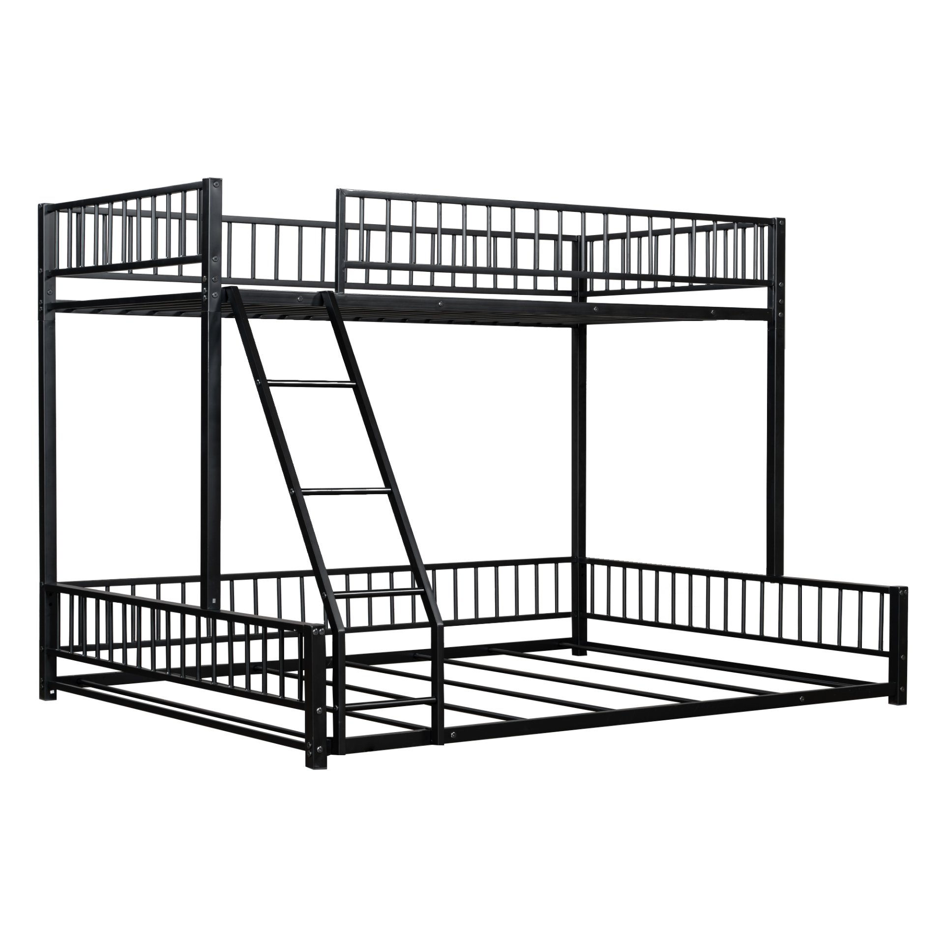 Twin Long Over Queen Bunk Bed Frame With Ladder And Safety Guardrails - Black - Image 8