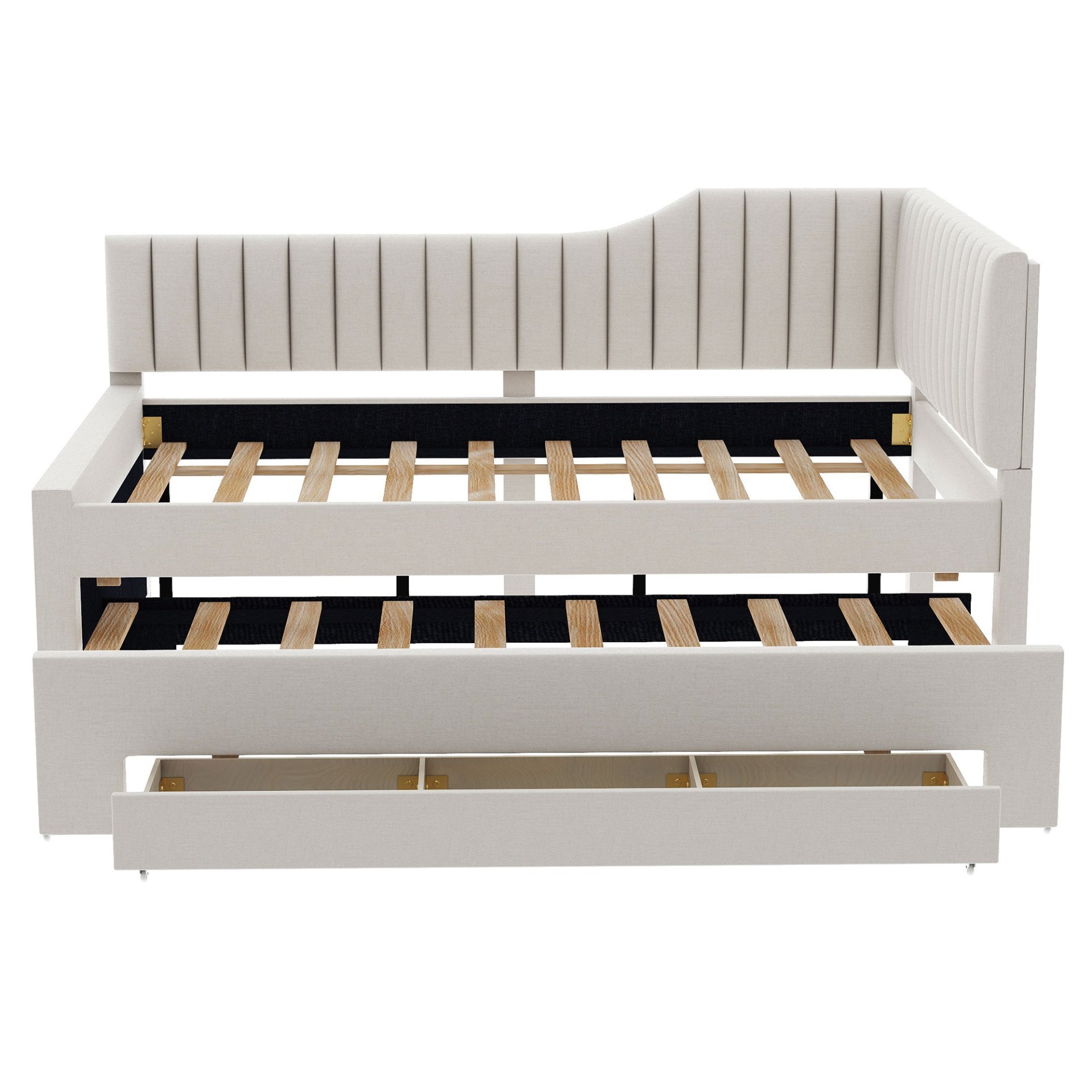 Full Size Upholstered Daybed With Trundle And 3 Drawers - Beige - Image 12