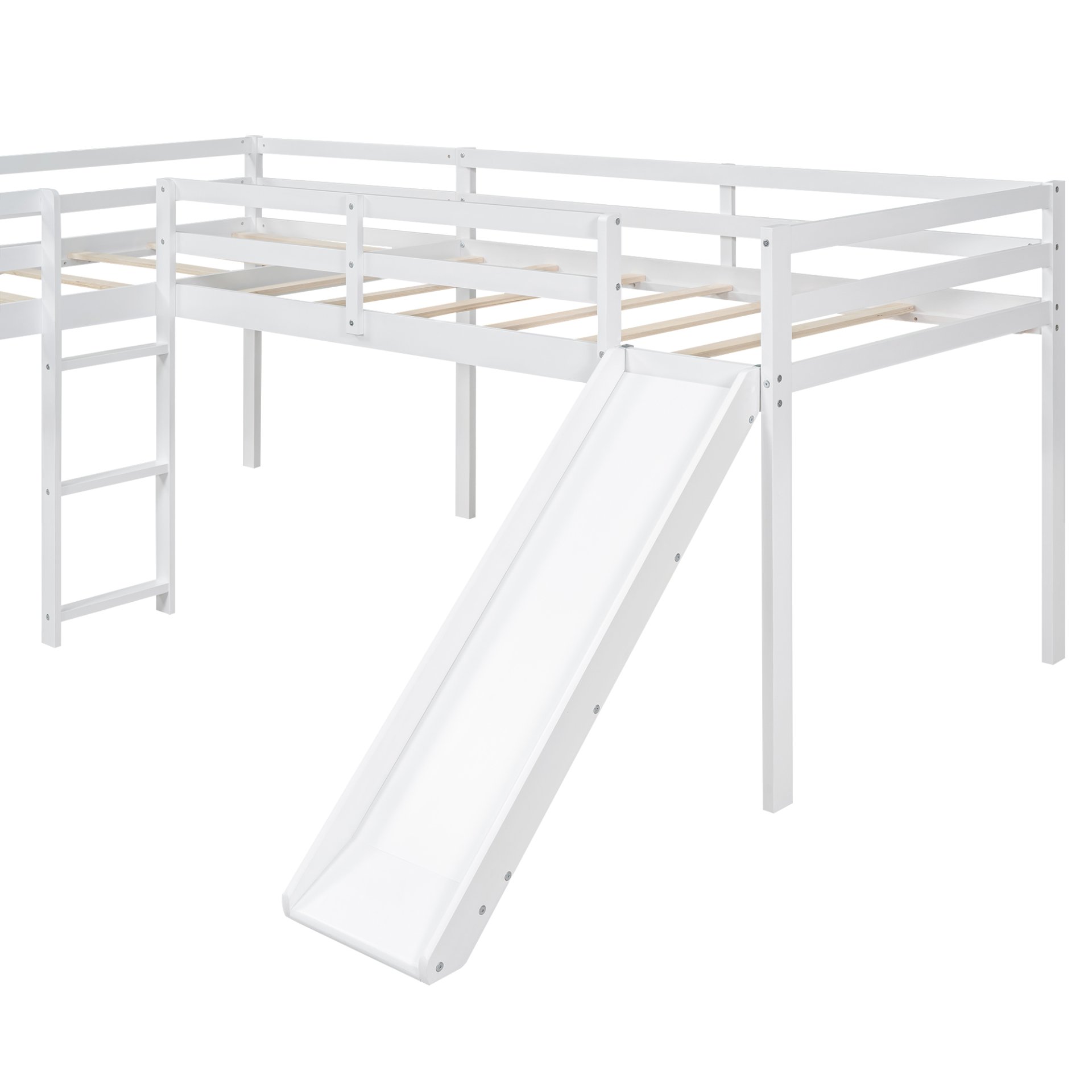 L-Shaped Twin Size Loft Bed With Ladder And Slide - White - Image 8