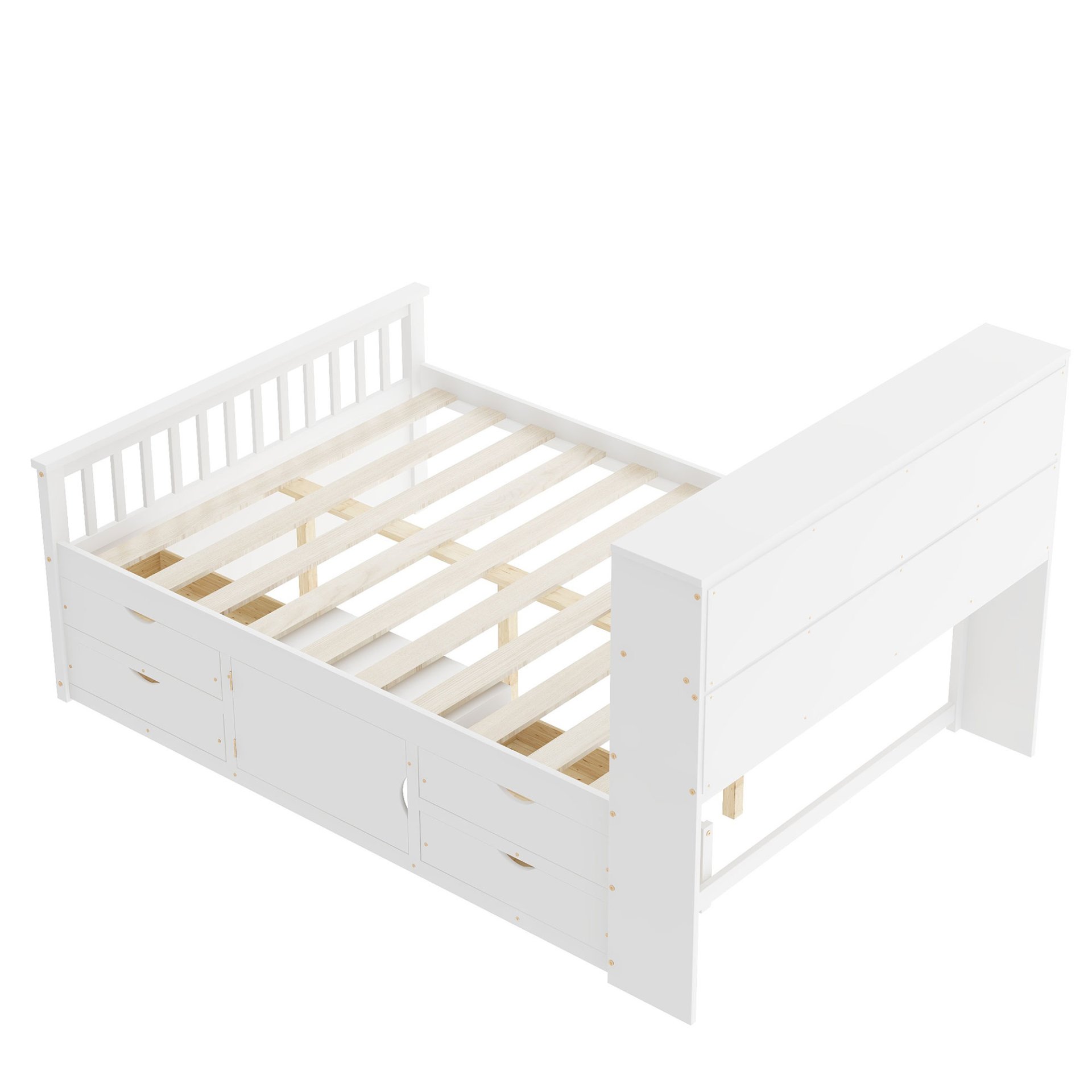 Full Size Captain Platform Bed Frame With Bookcase Headboard, Four Drawers, Storage Shelves - White - Image 11