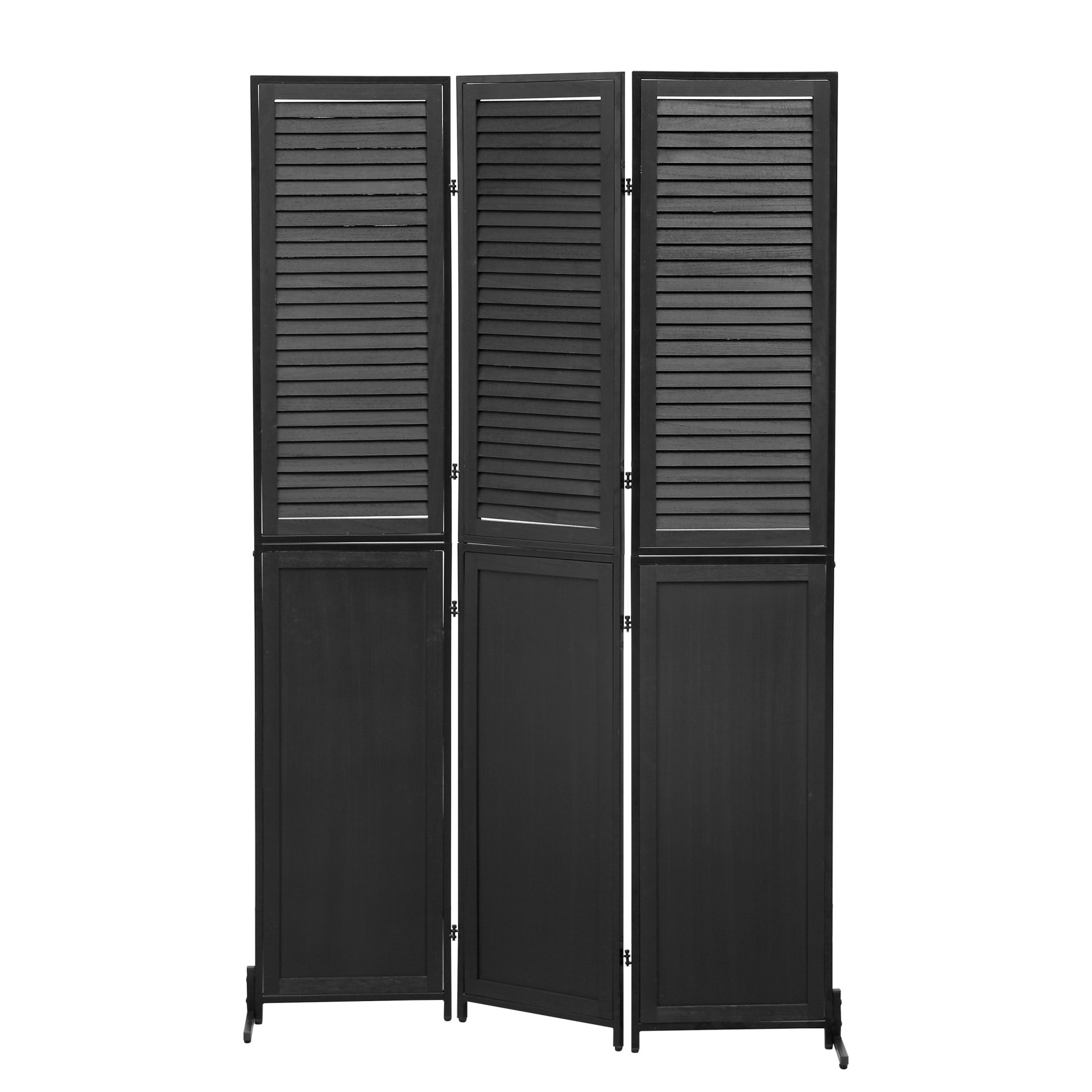 Rustic 3 Panel Room Divider 6Ft Wood Folding Privacy Screen With Metal Frame And Louver Design - Black - Image 8