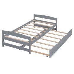Twin Size Platform Bed With Twin Trundle - Gray