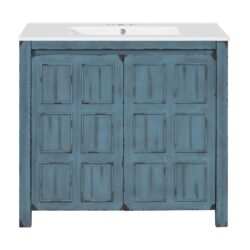 Bathroom Vanity Organizer With Sink, Solid Storage Cabinet - Retro Blue