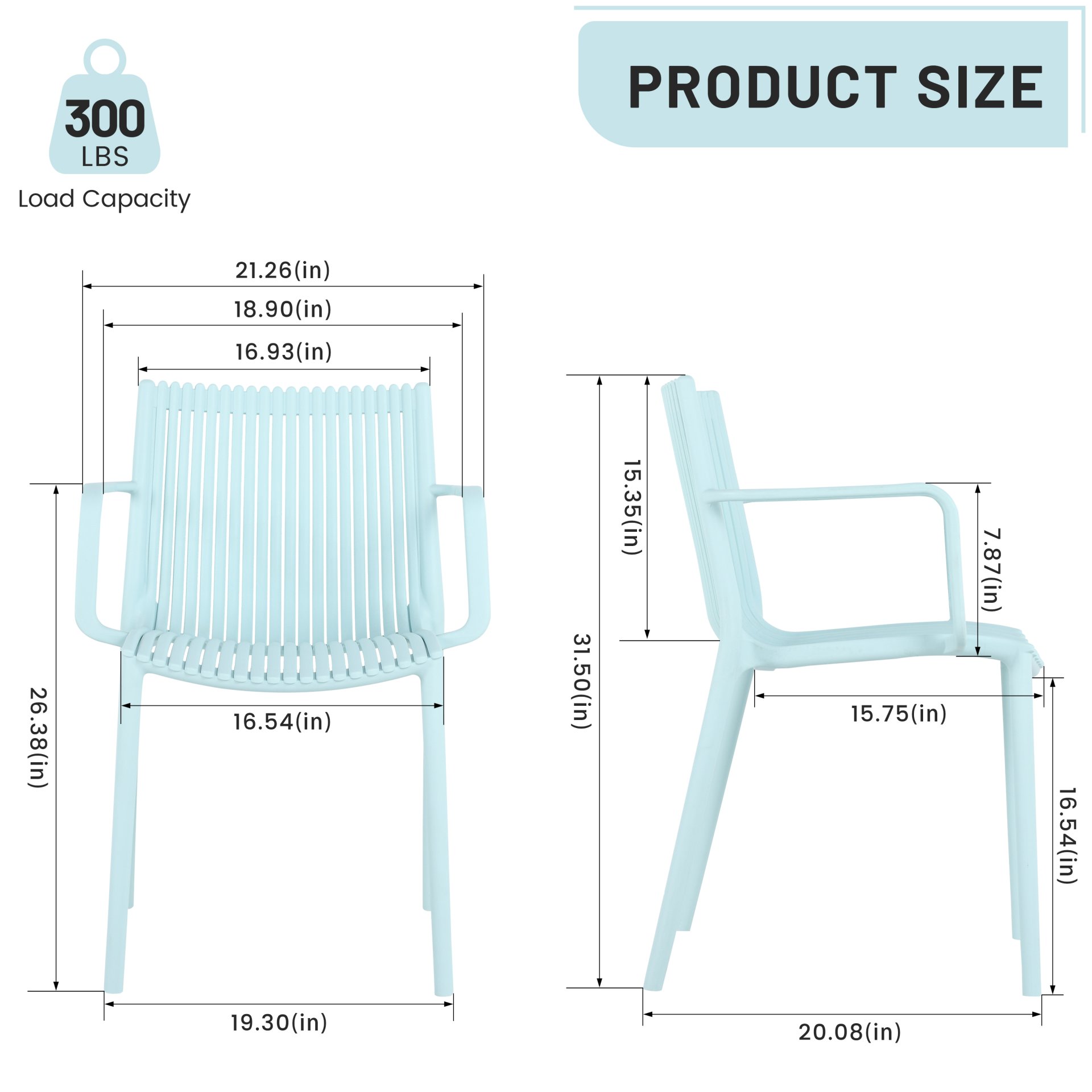 4 Piece Stackable Single Chairs With Vertical Stripe Design For All Weather - Light Blue - Image 9