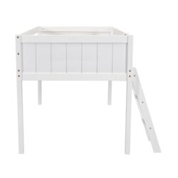 Twin Size Low Loft Bed With Adjustable Ladder - White
