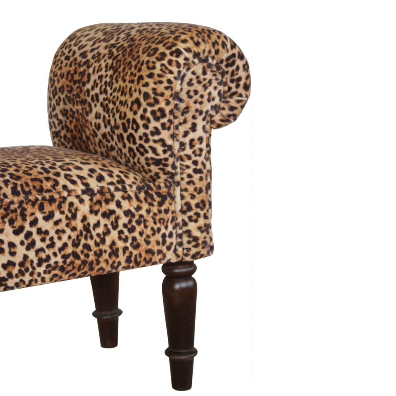 Leopard Print Velvet Bench - Walnut - Image 7
