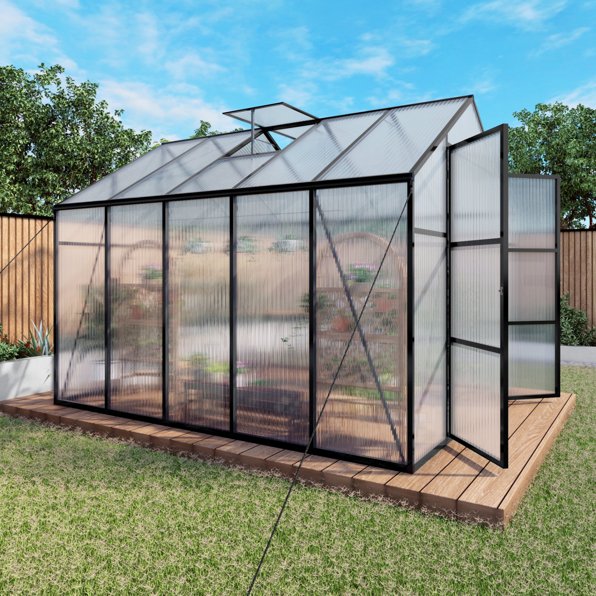 Frame Greenhouse 8 X 10 Ft Polycarbonate Heavy Duty Walk In Garden Greenhouse For Backyard In All Seasons - Black - Image 9