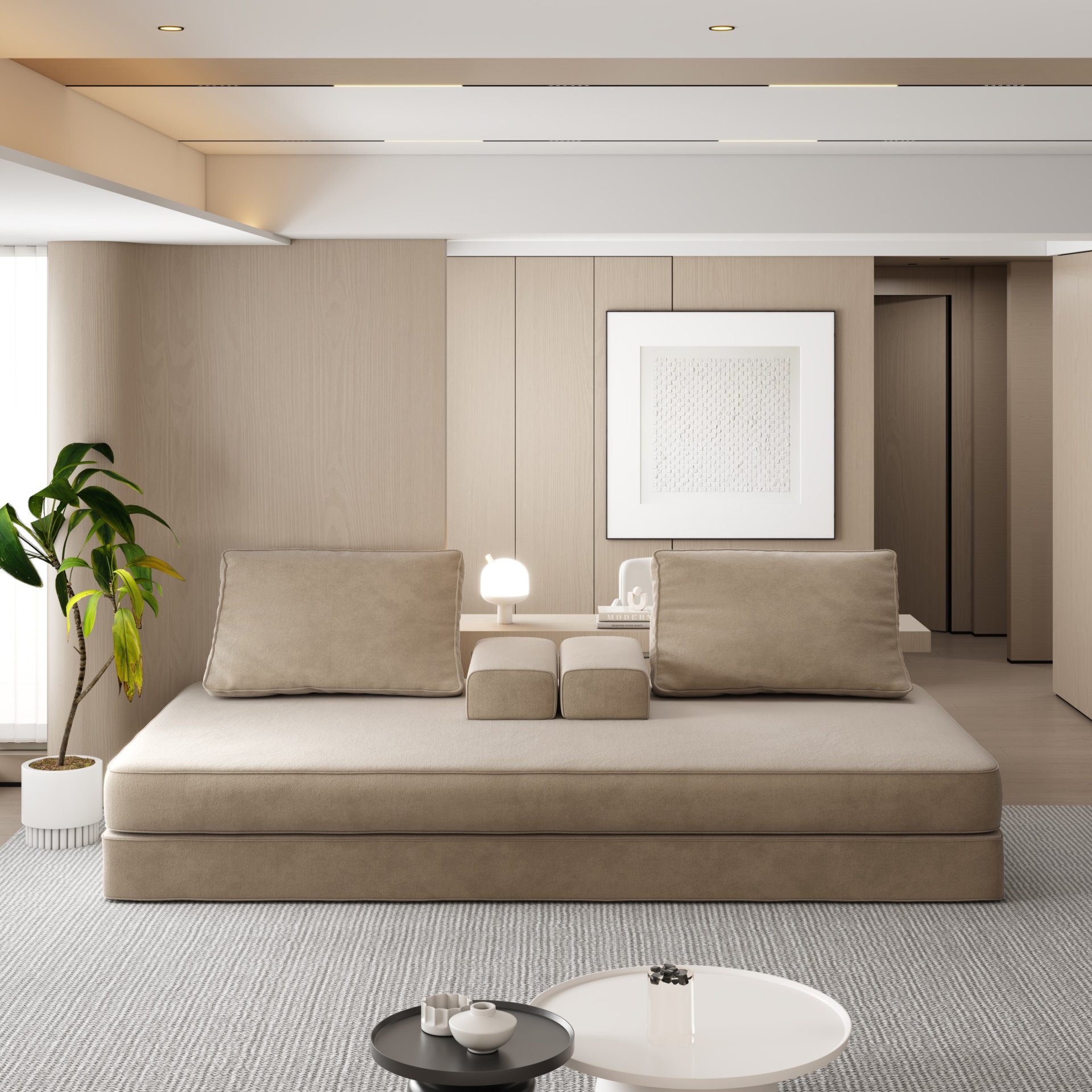 Multifunctional Convertible Sofa Bed With 2 Tumbler Backrests And 2 Pillows, Diy Modern Upholstered Couch - Camel - Image 9