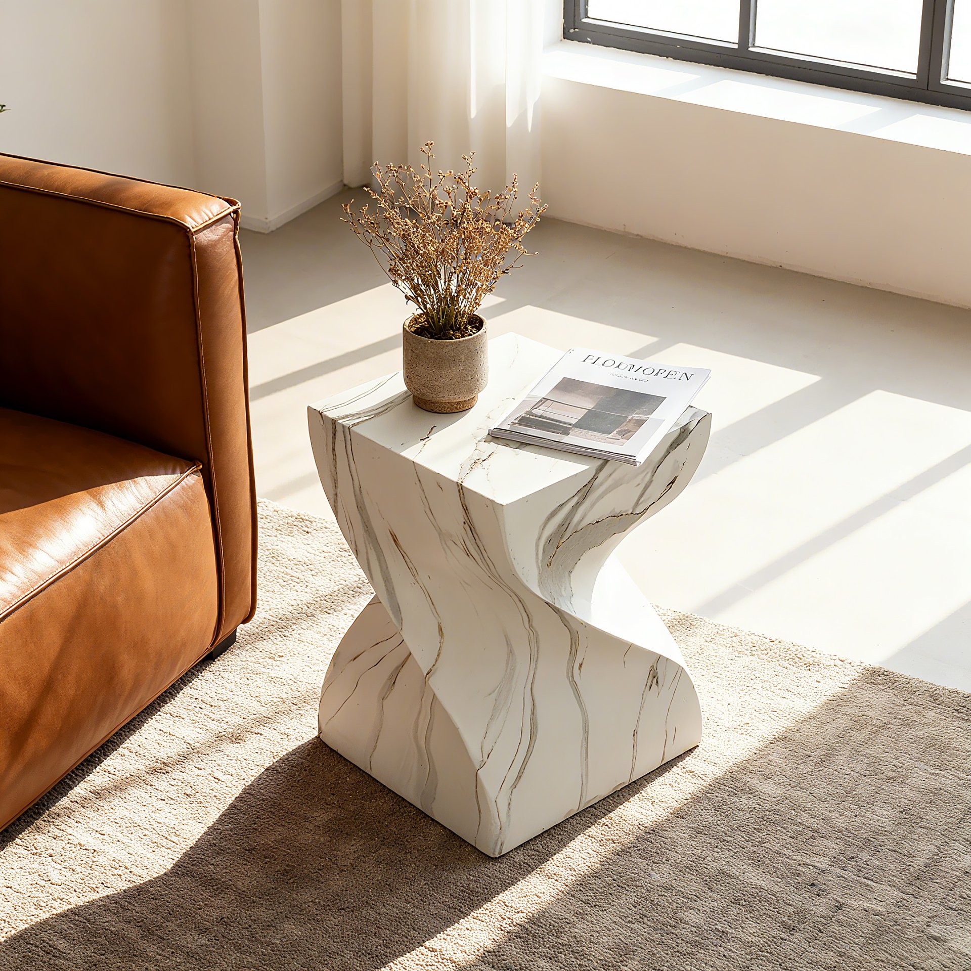 Outdoor End Table, Round Side Table For Patio And Garden - Marble - Image 12