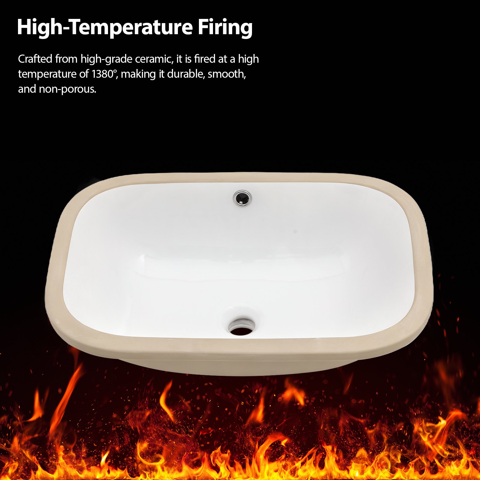 Undermount Bathroom Sink With Overflow, Premium High Temp Fired - White - Image 6