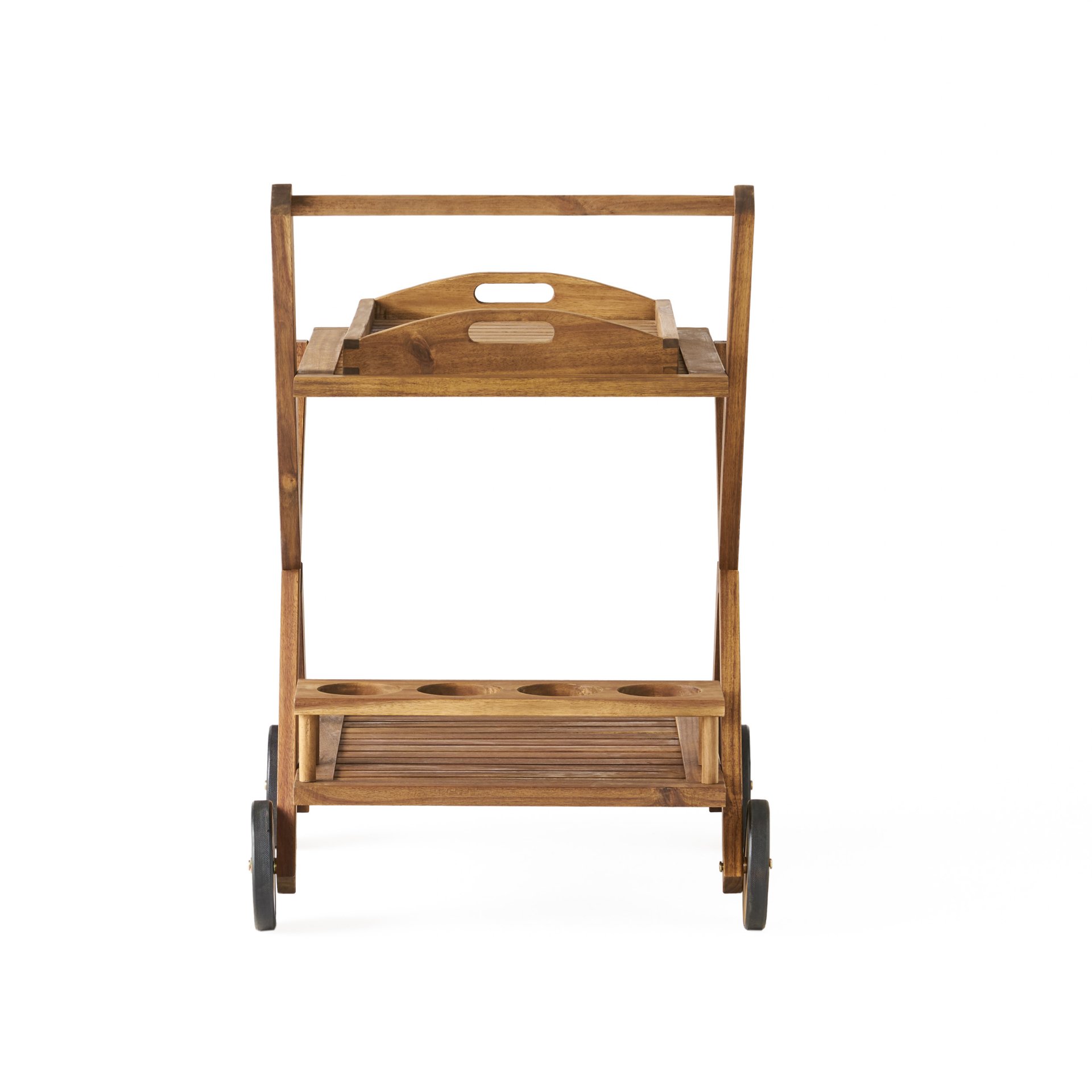 Riviera Bar Cart Stained Mobile With Wheels For Entertaining - Natural Stained - Image 11