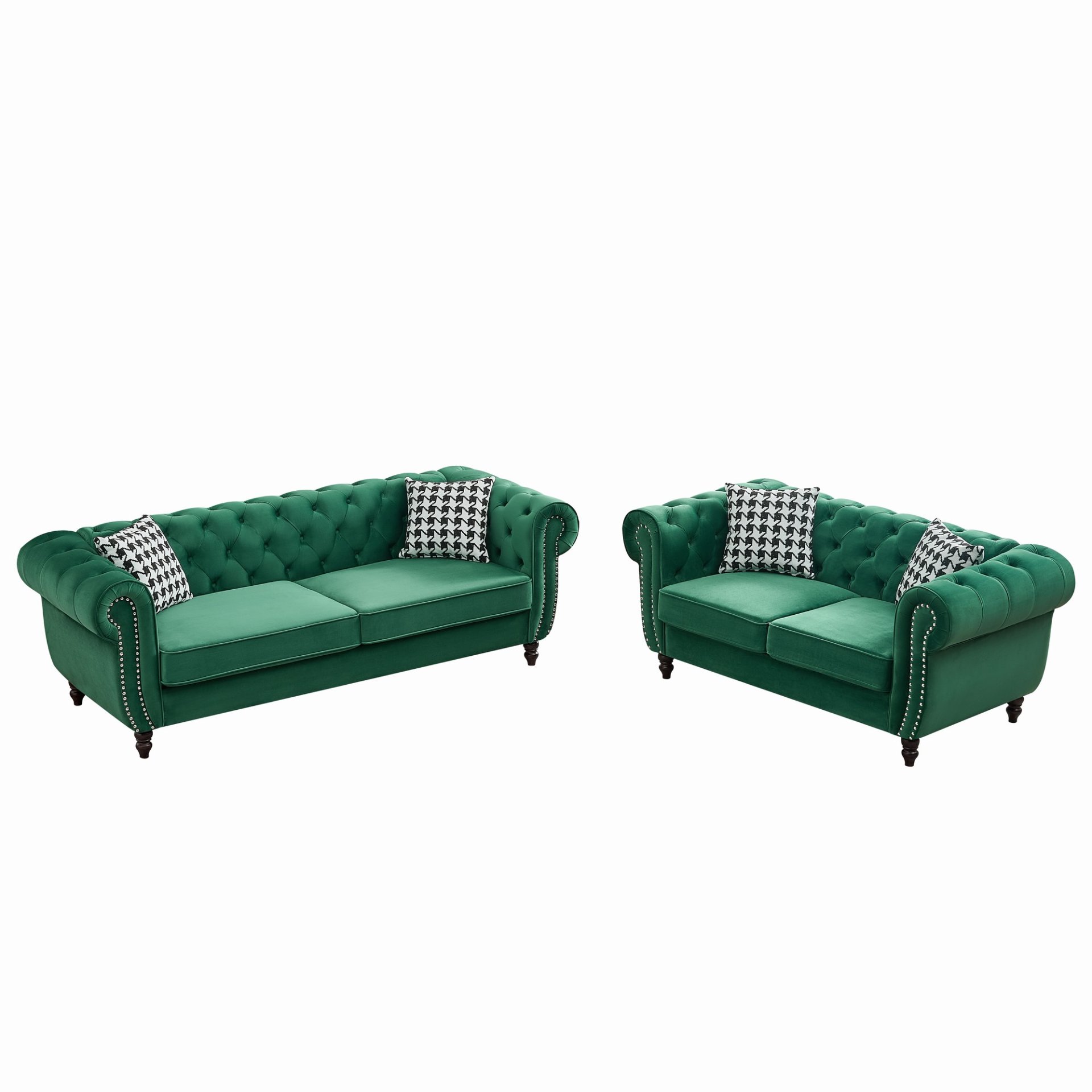 Chesterfield Sofa With Roll Armrest & Nailhead, 3 And 2 Seater - Green - Image 10