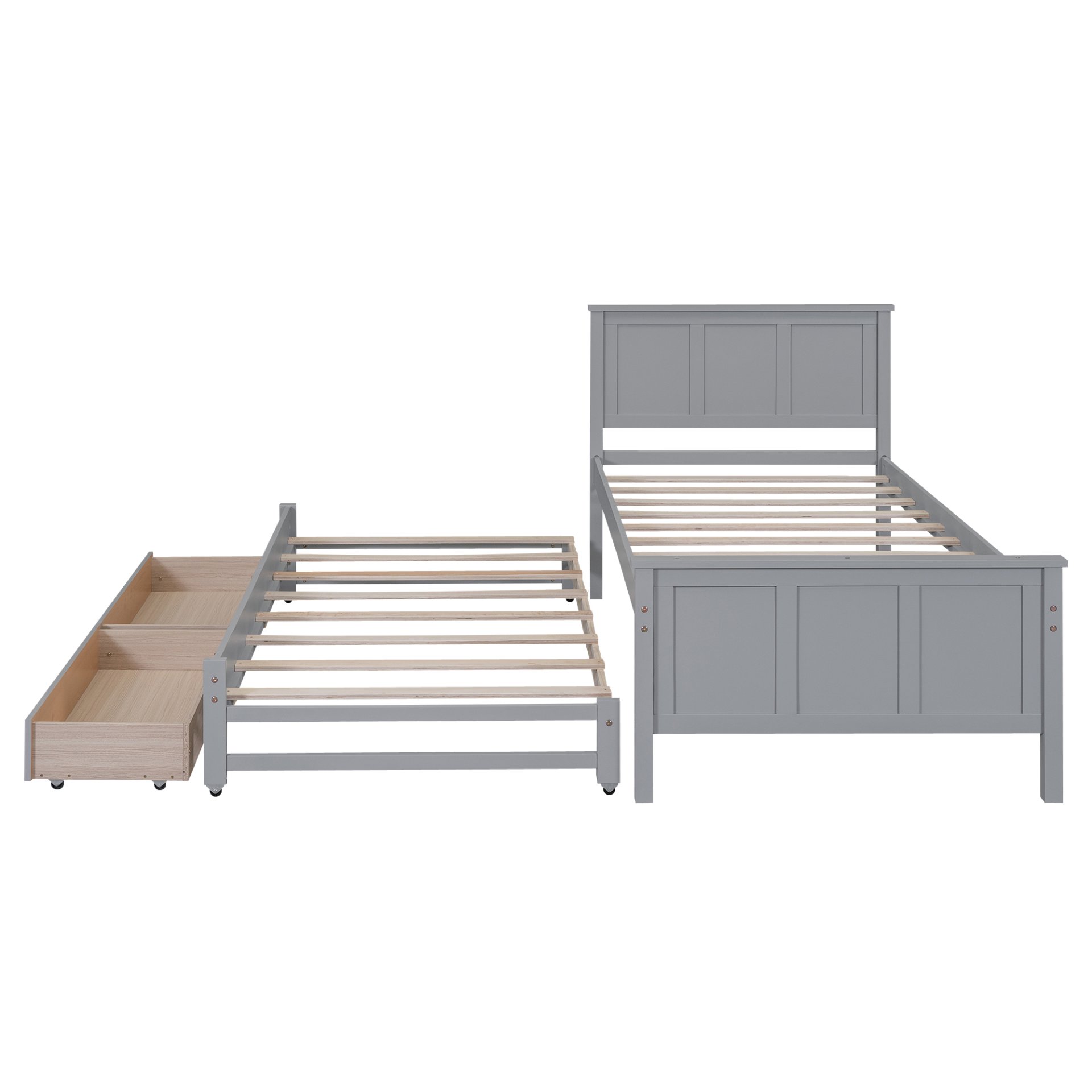 Twin Size Platform Bed With Trundle And Drawers - Gray - Image 11