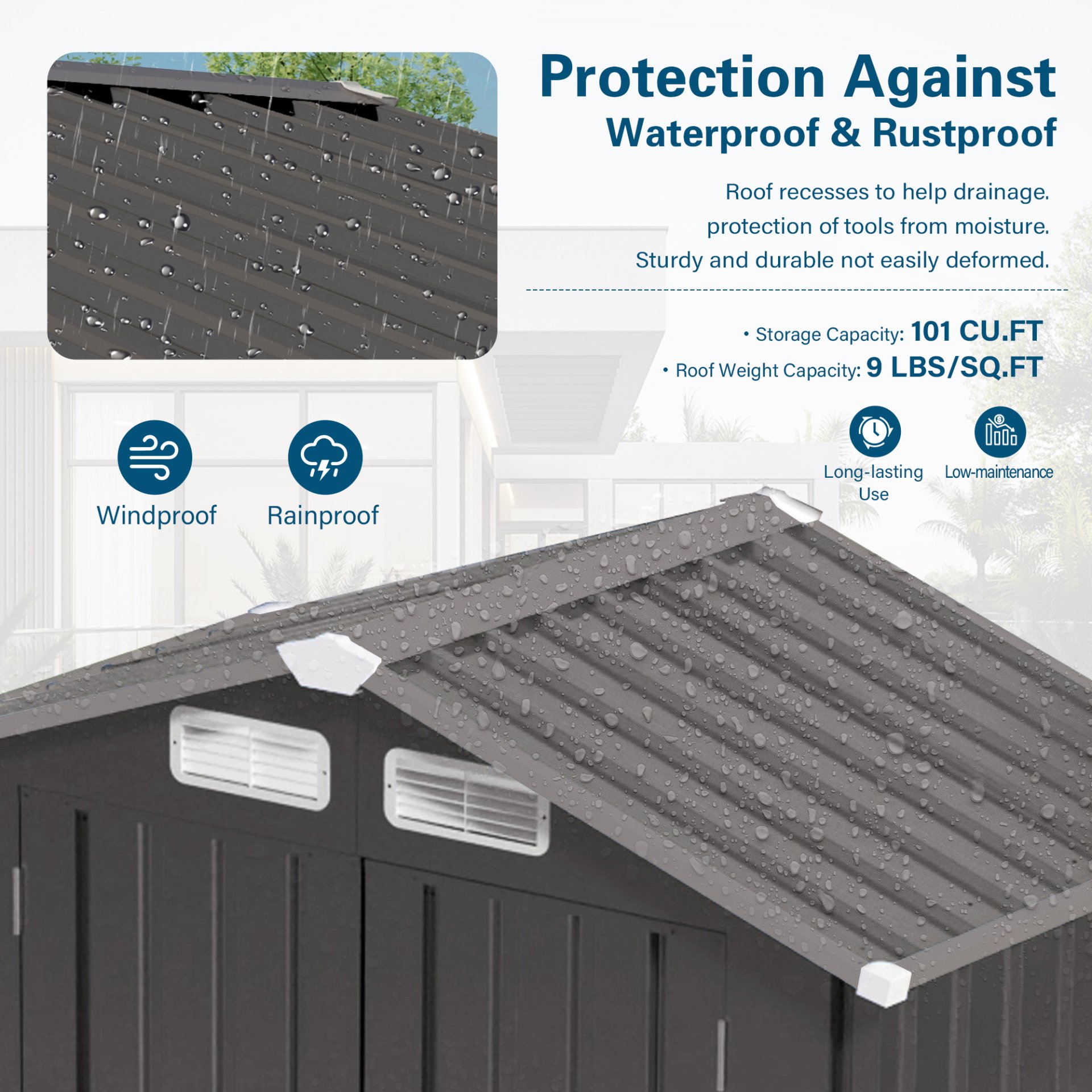 Compact Outdoor Storage Shed With Peaked Roof And Lockable Door - Gray - Image 4