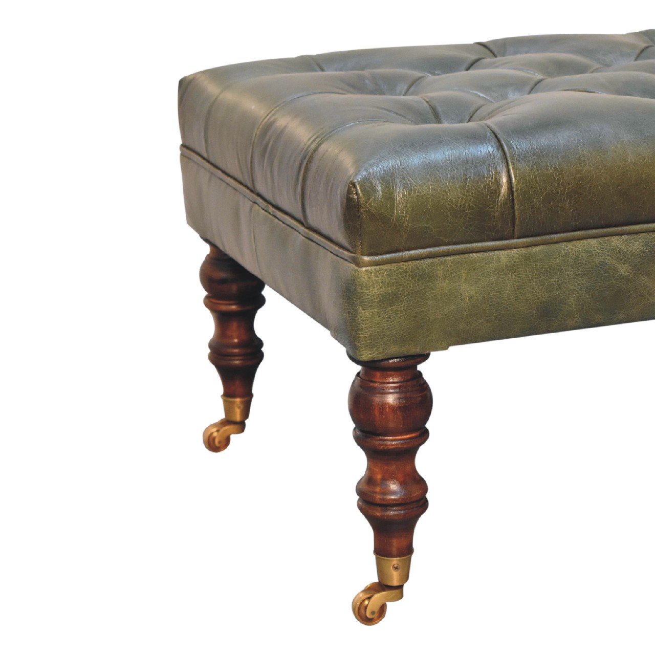 Buffalo - Leather Ottoman With Castor Legs - Green - Image 7